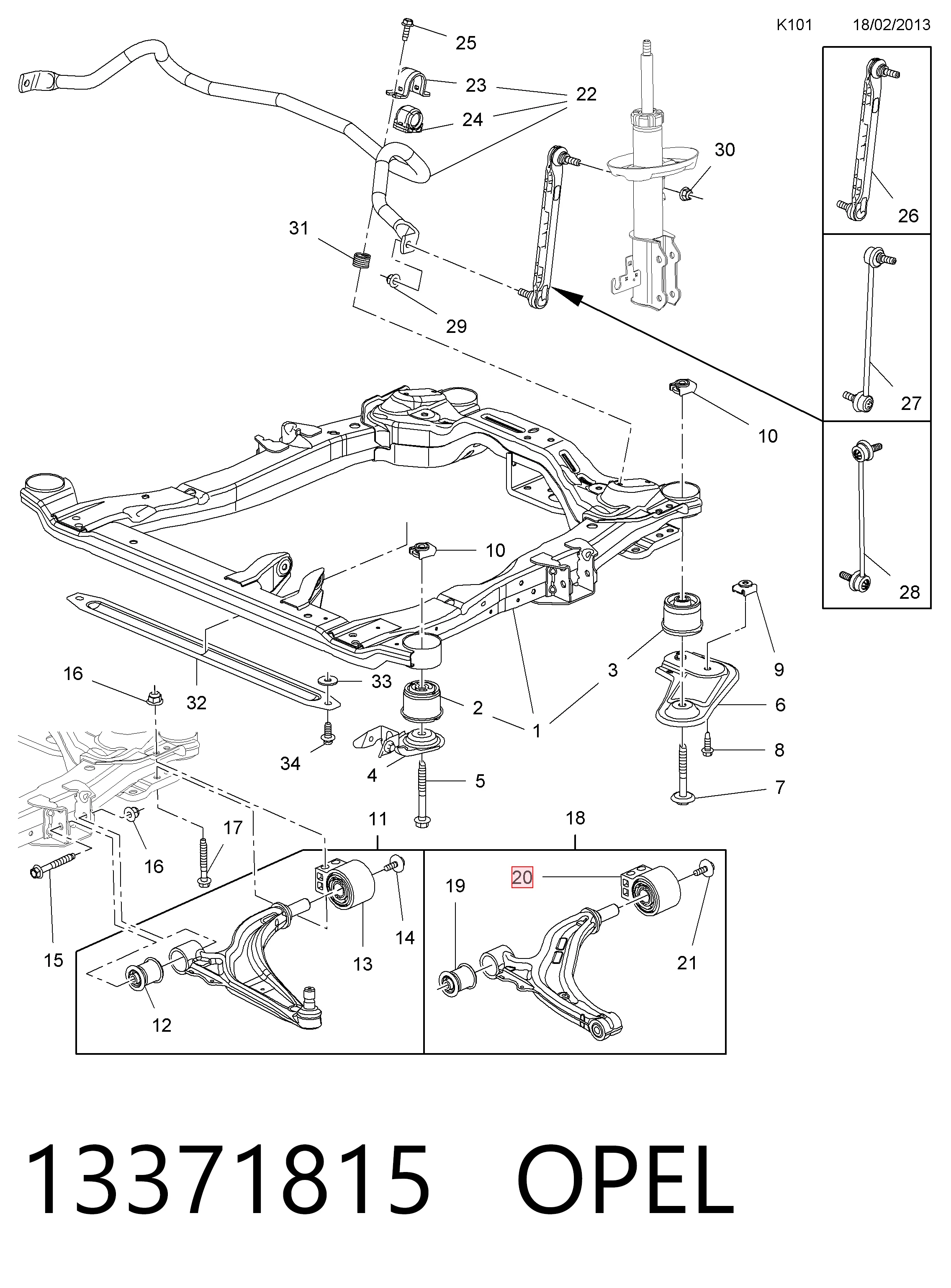 Silentblock przedniego wahacza dolnego Opel Zafira C minivan (P12) (2011 - 2019) cena, od 45,83 USD