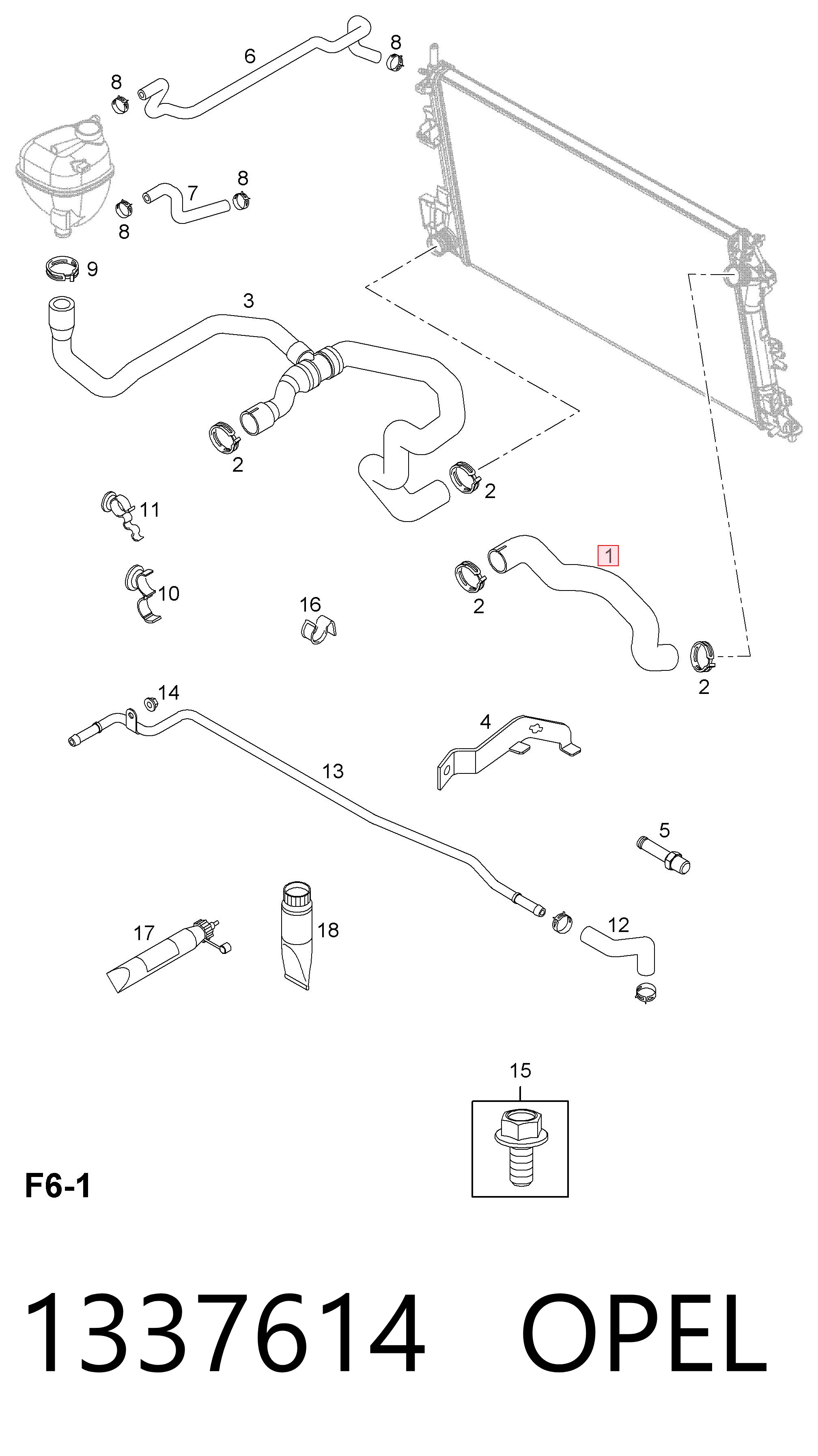 1337614 Opel Przewód (króciec) chłodnicy górny