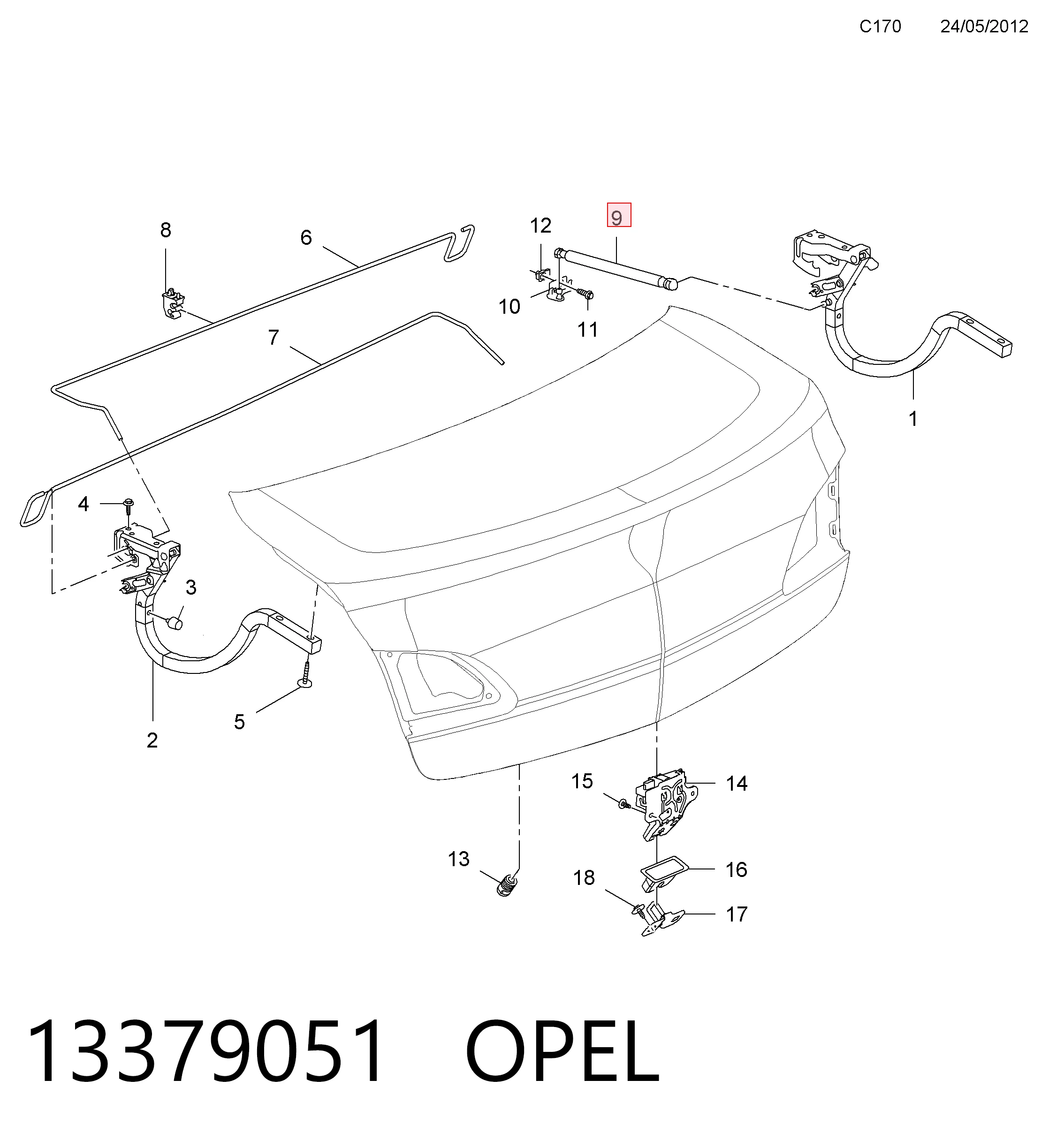 Amortyzator klapy bagażnika (3/5 drzwi-tylnych) Opel Astra J sedana (69) (2012 - 2015) cena, od 14,53 USD