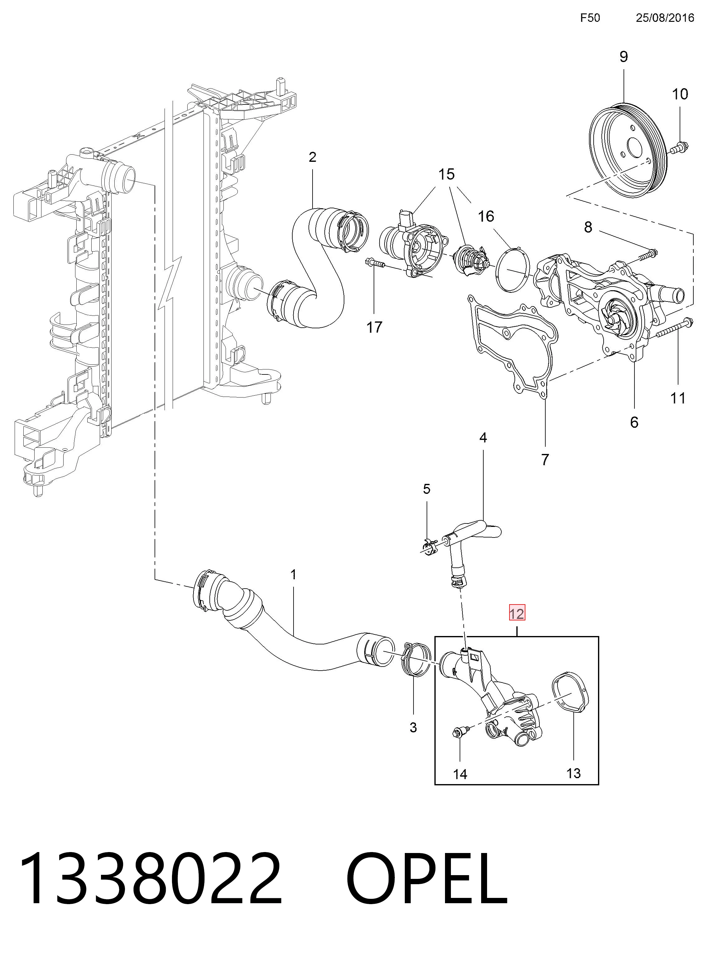 1338022 Opel Obudowa termostatu