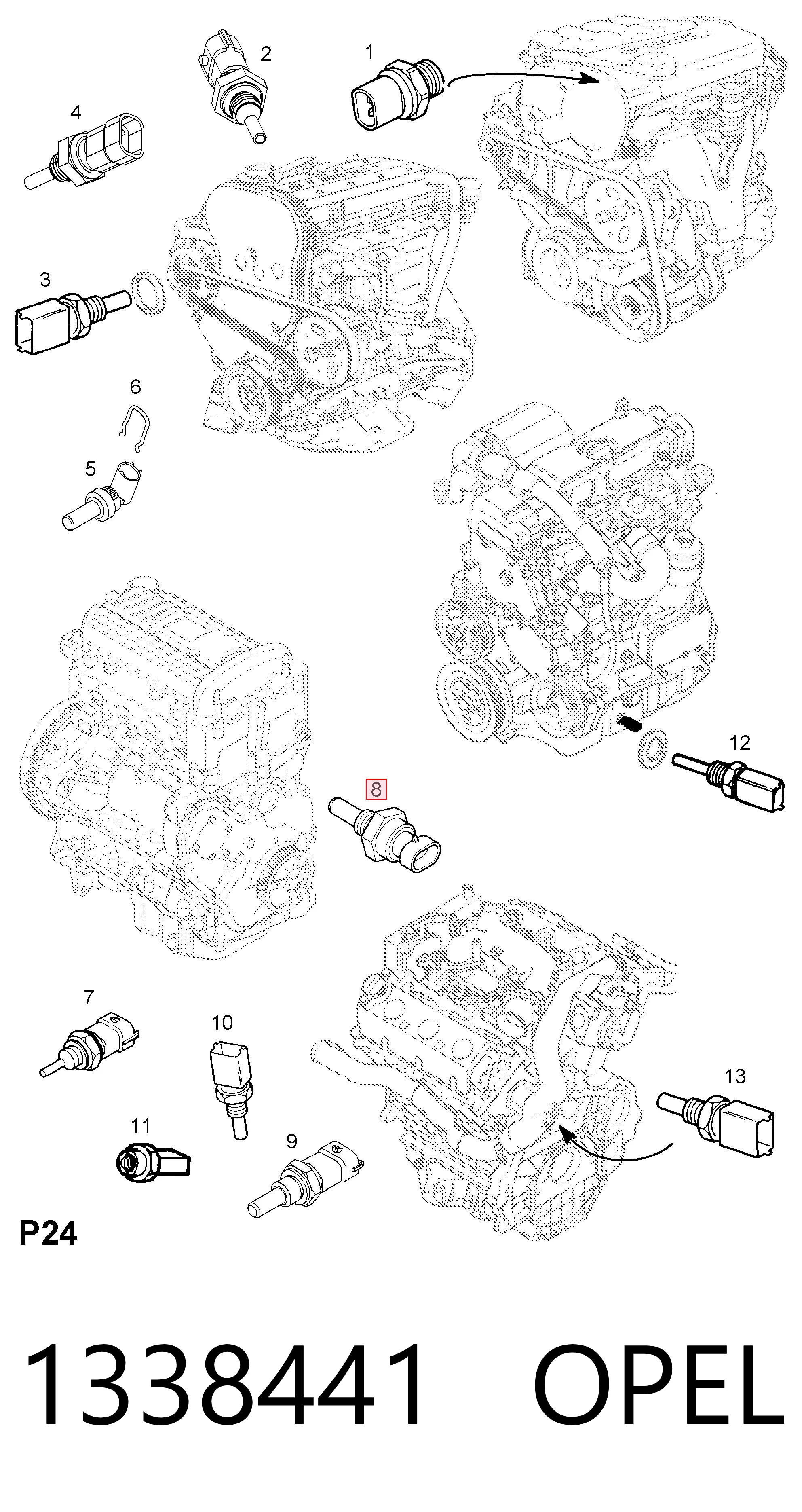 1338441 Opel Czujnik temperatury płynu chłodzącego