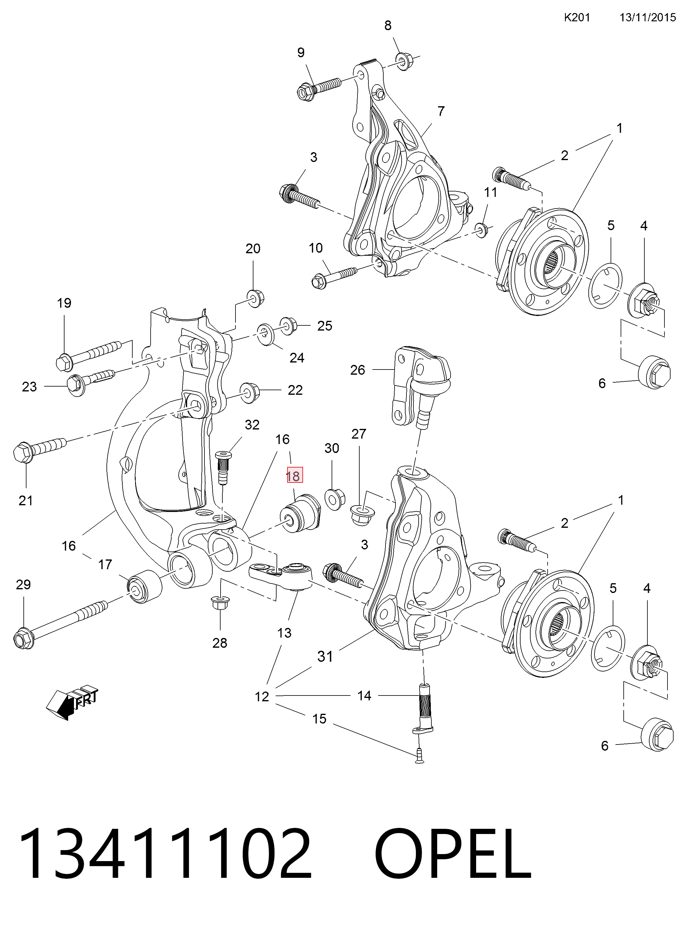 352540 General Motors Silentblock czopu przedniego (zwrotnicy)