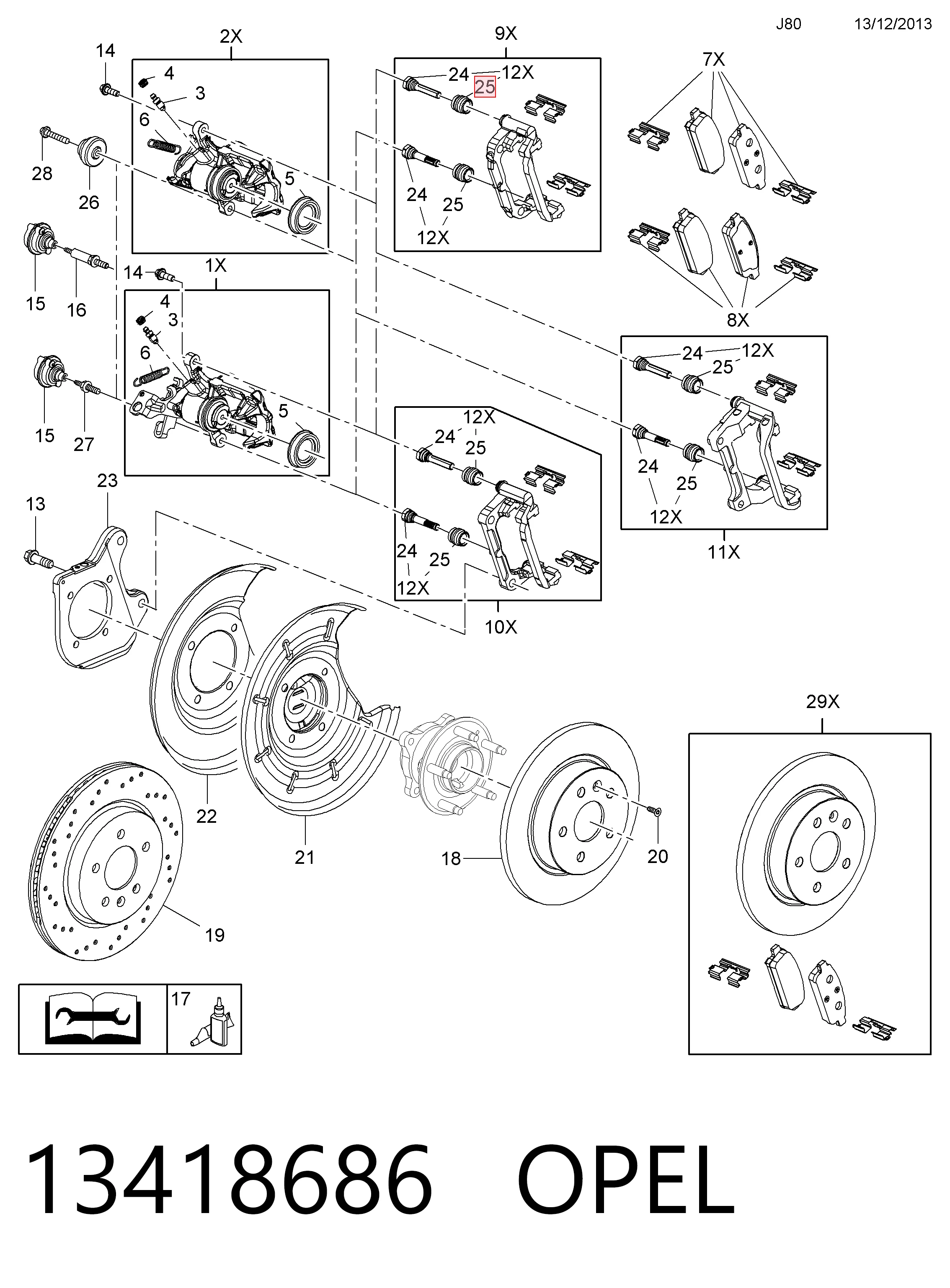 Do koszyka Zestaw naprawczy zacisku hamulcowego tylnego Opel Mokka I J13