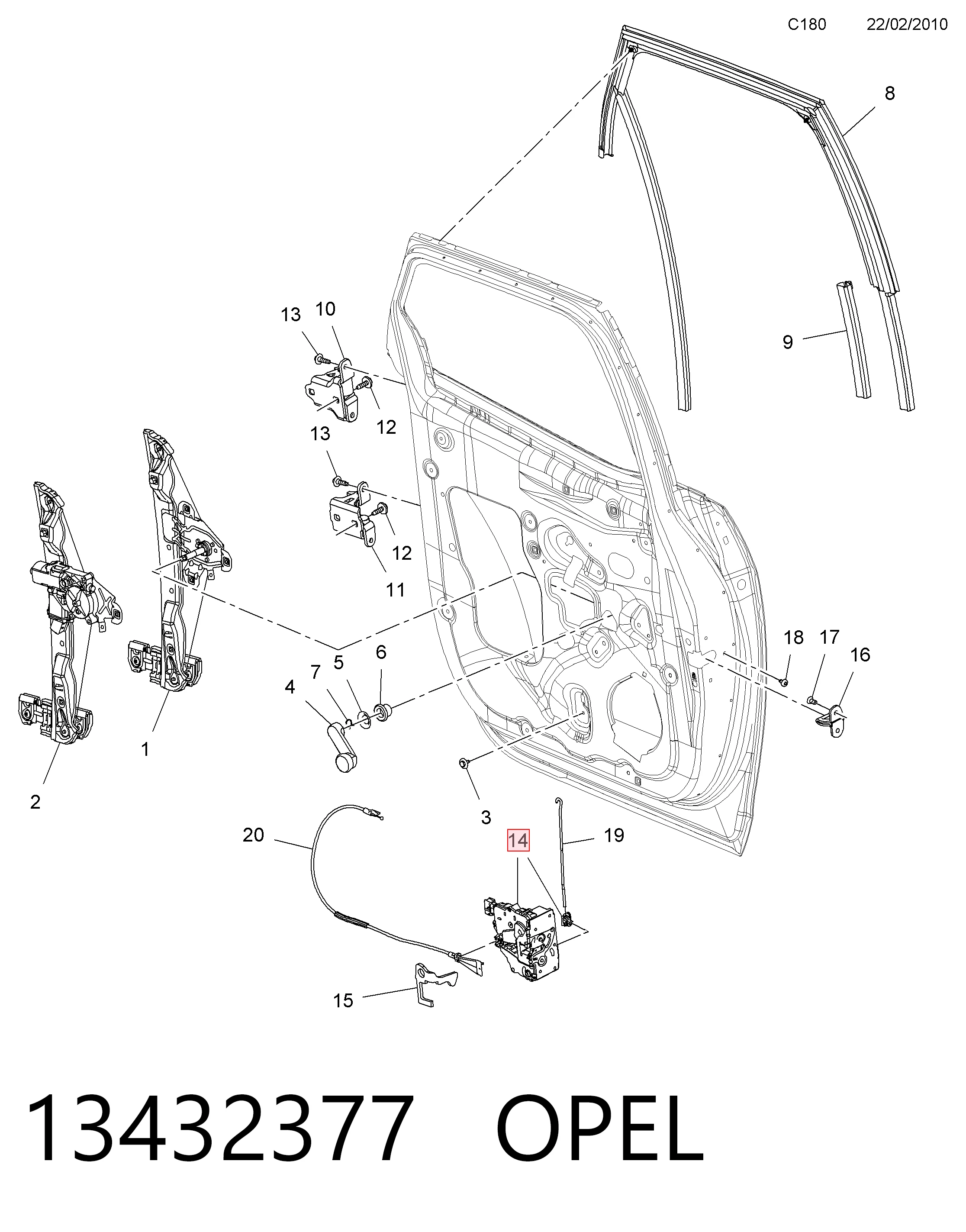 13432377 Opel Zamek drzwi tylnych prawych