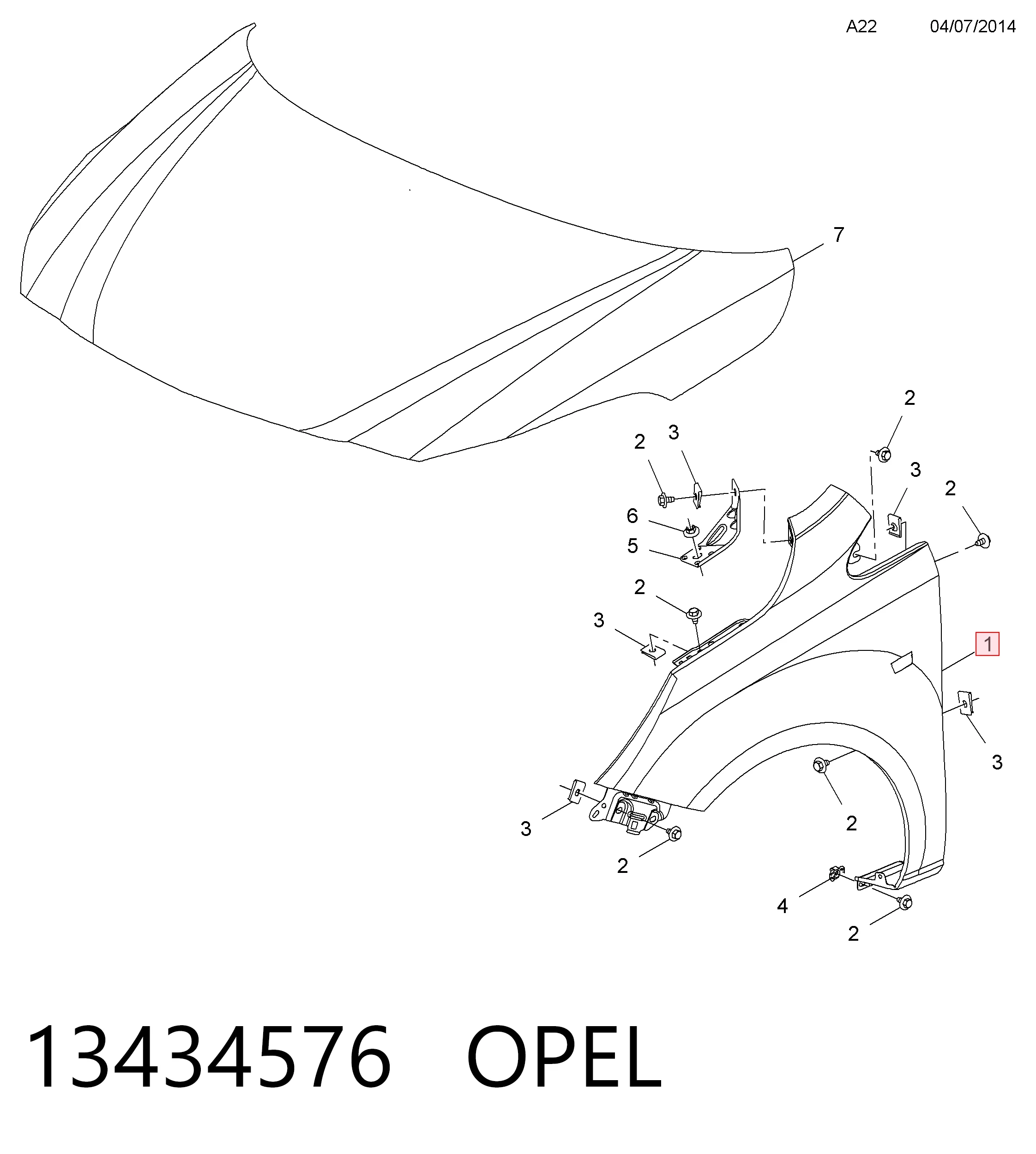 Do koszyka 13434576 General Motors Błotnik przedni lewy