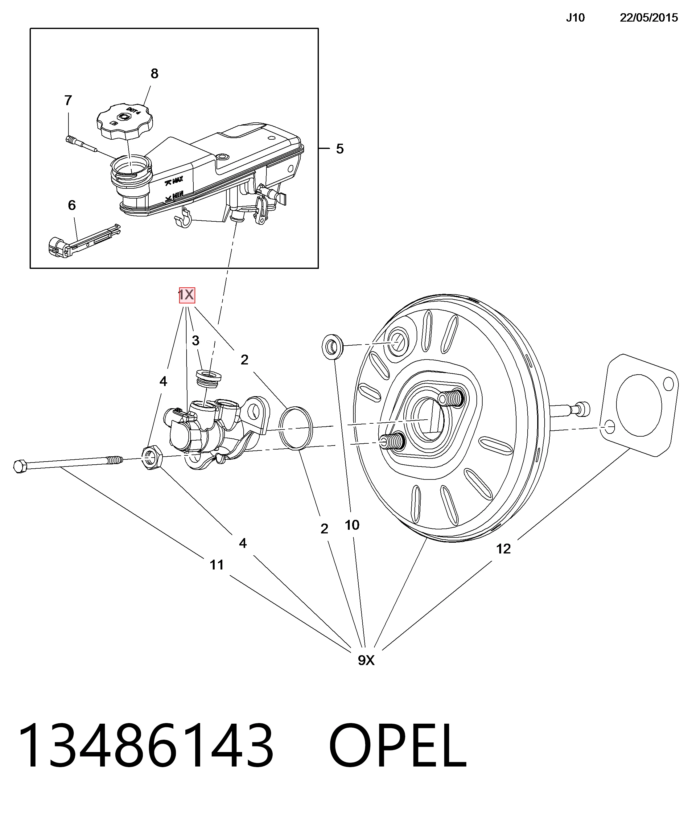 Do koszyka Główny cylinder hamulców Opel Astra K 