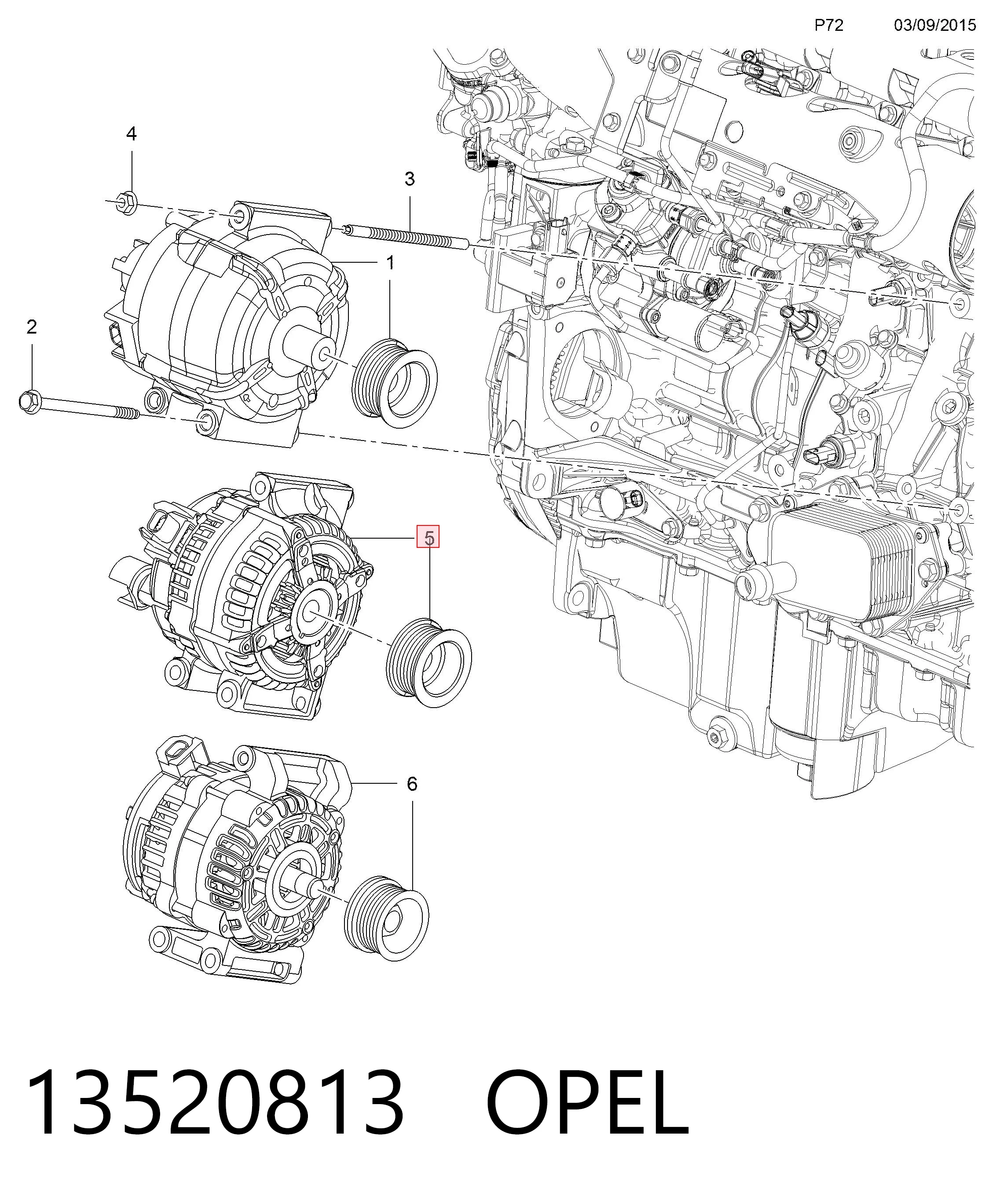 Do koszyka Alternator Opel Astra K 