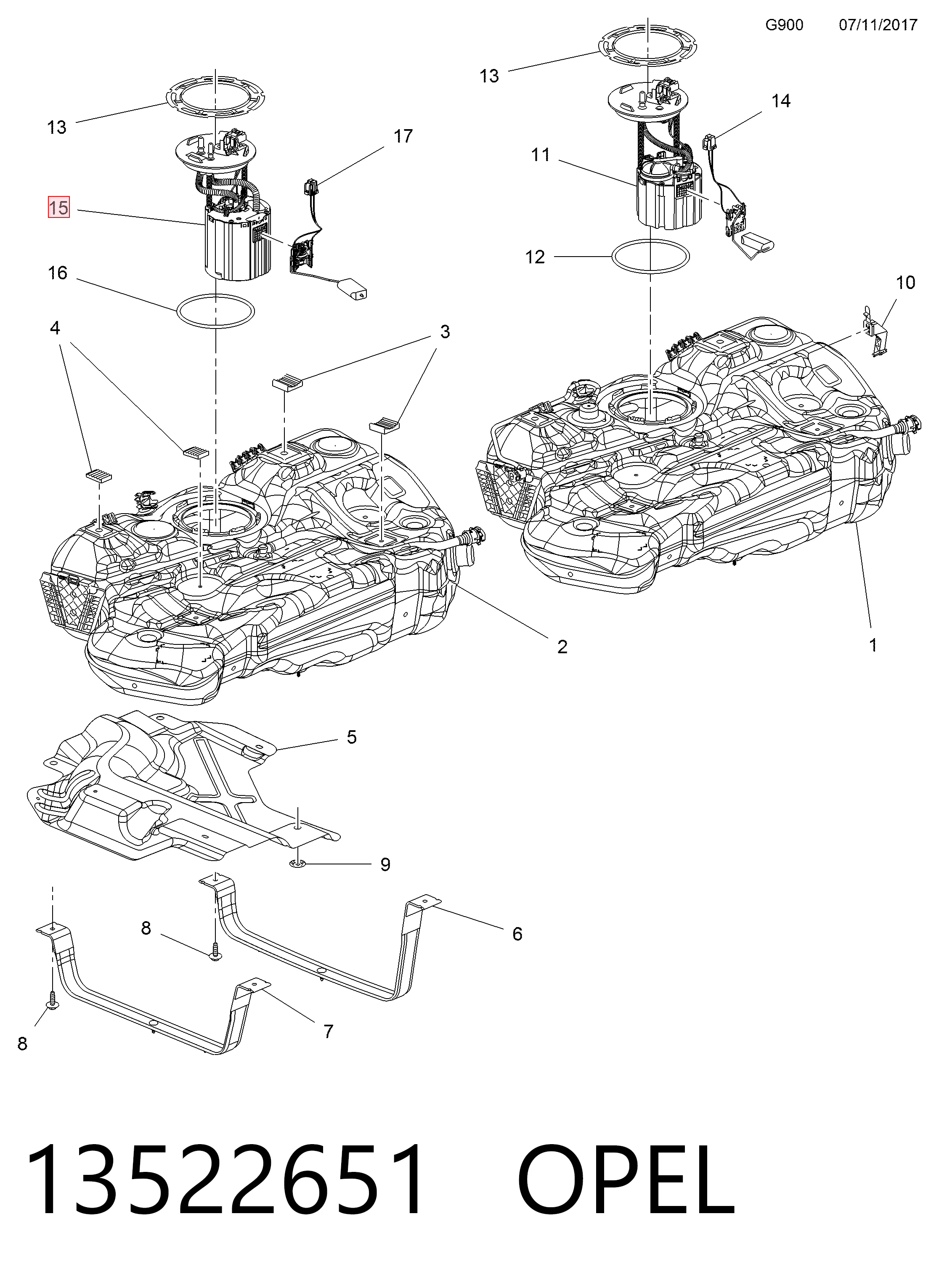 Moduł pompy paliwowej z czujnikiem poziomu paliwa do Opel Astra K 