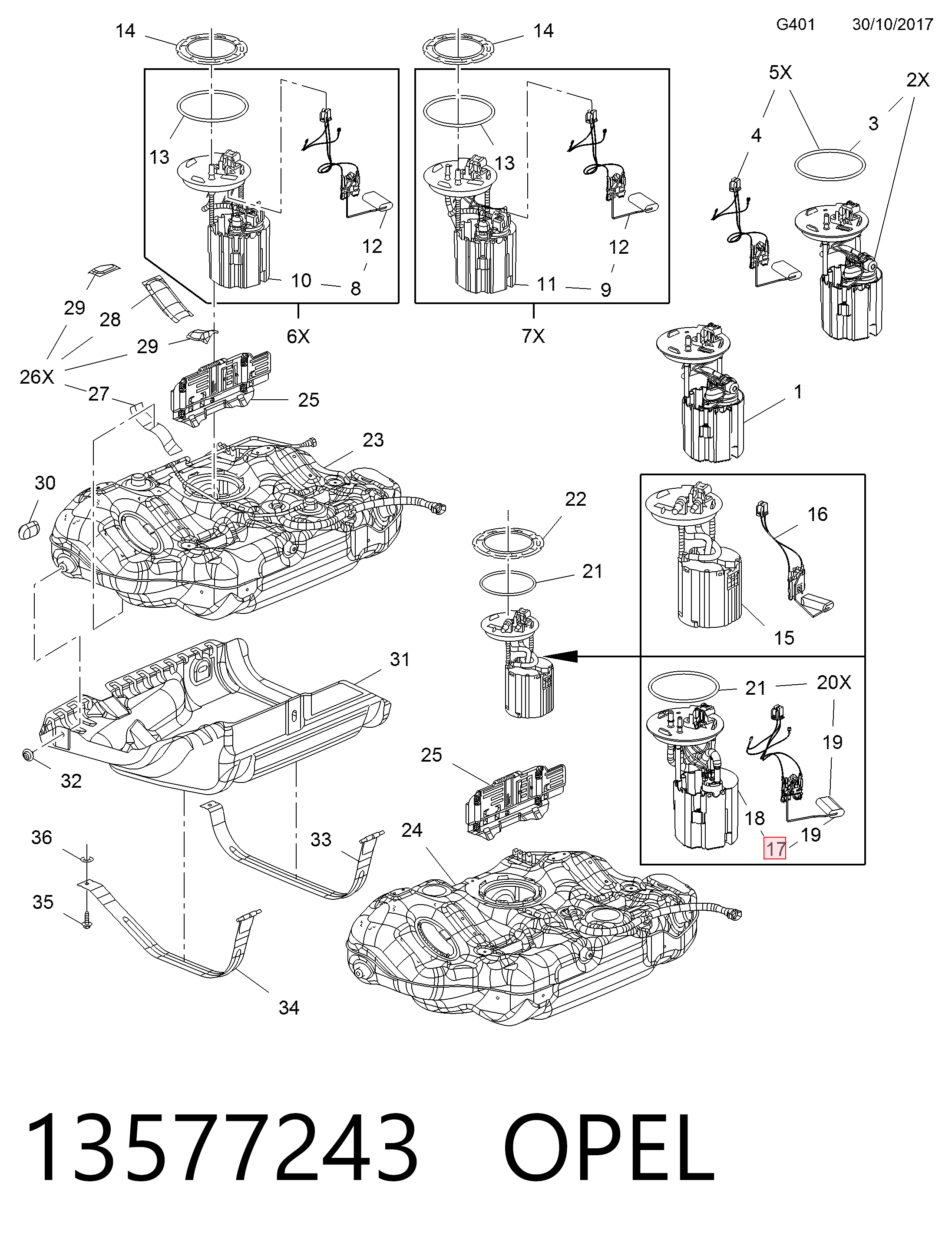 Moduł pompy paliwowej z czujnikiem poziomu paliwa 13577243 General Motors