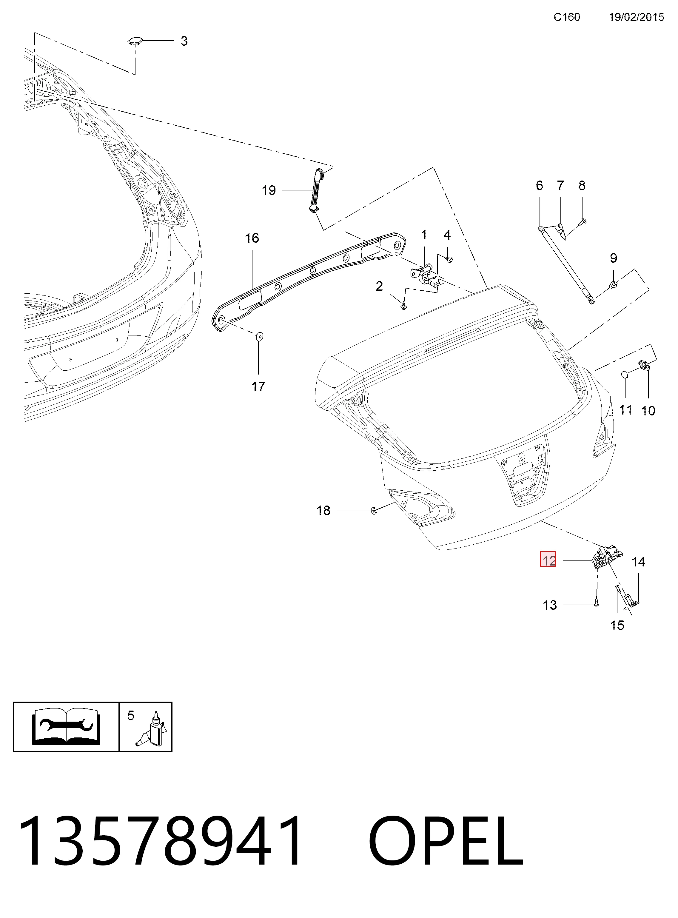 Zamek klapy bagażnika (3/5 drzwi tylnych) Opel Astra J Sports Tourer kombi (P10) (2010 - 2015) cena, od 68,22 USD