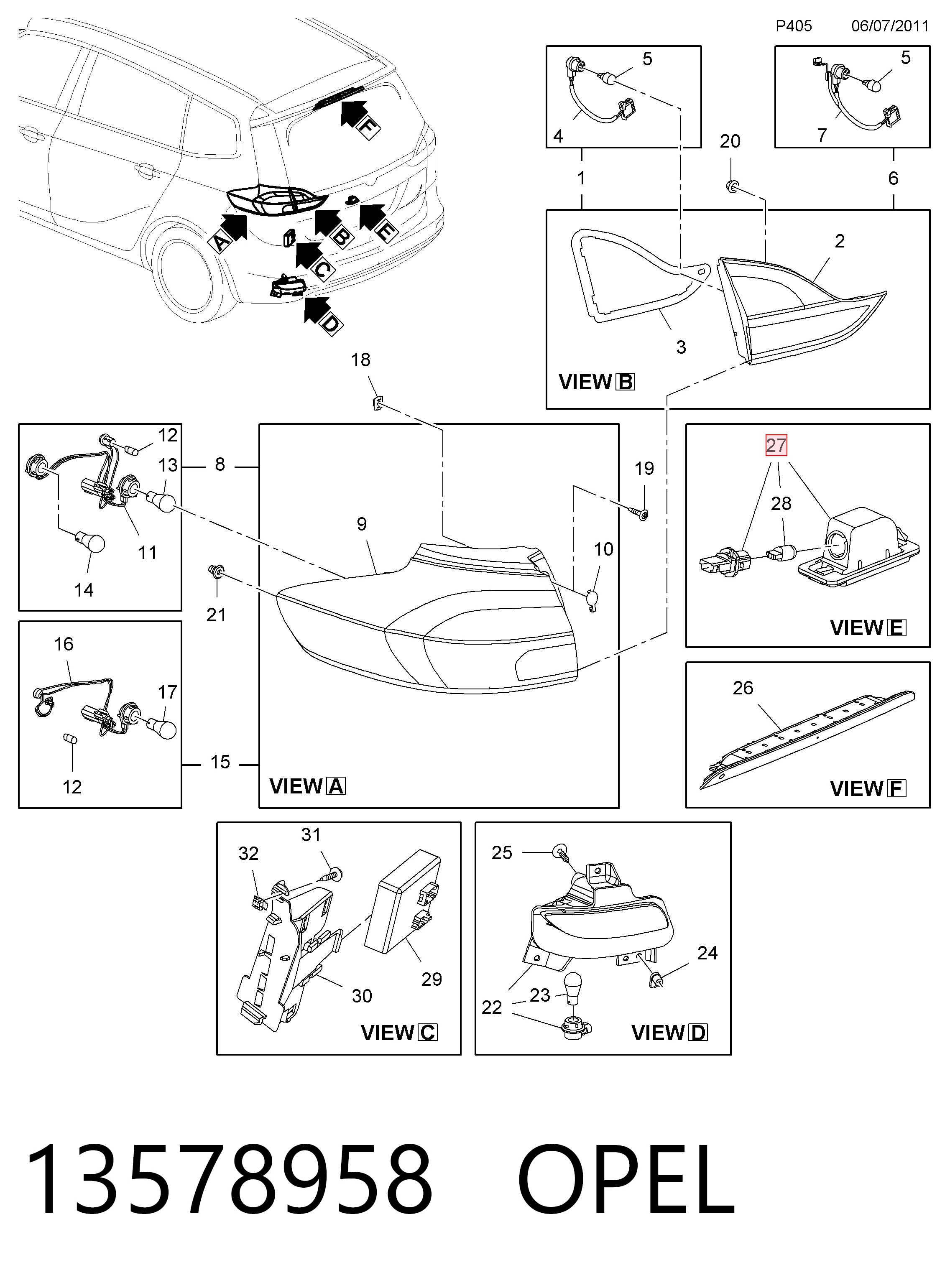13578958 Opel Lampa oświetlenia tylnej tablicy rejestracyjnej