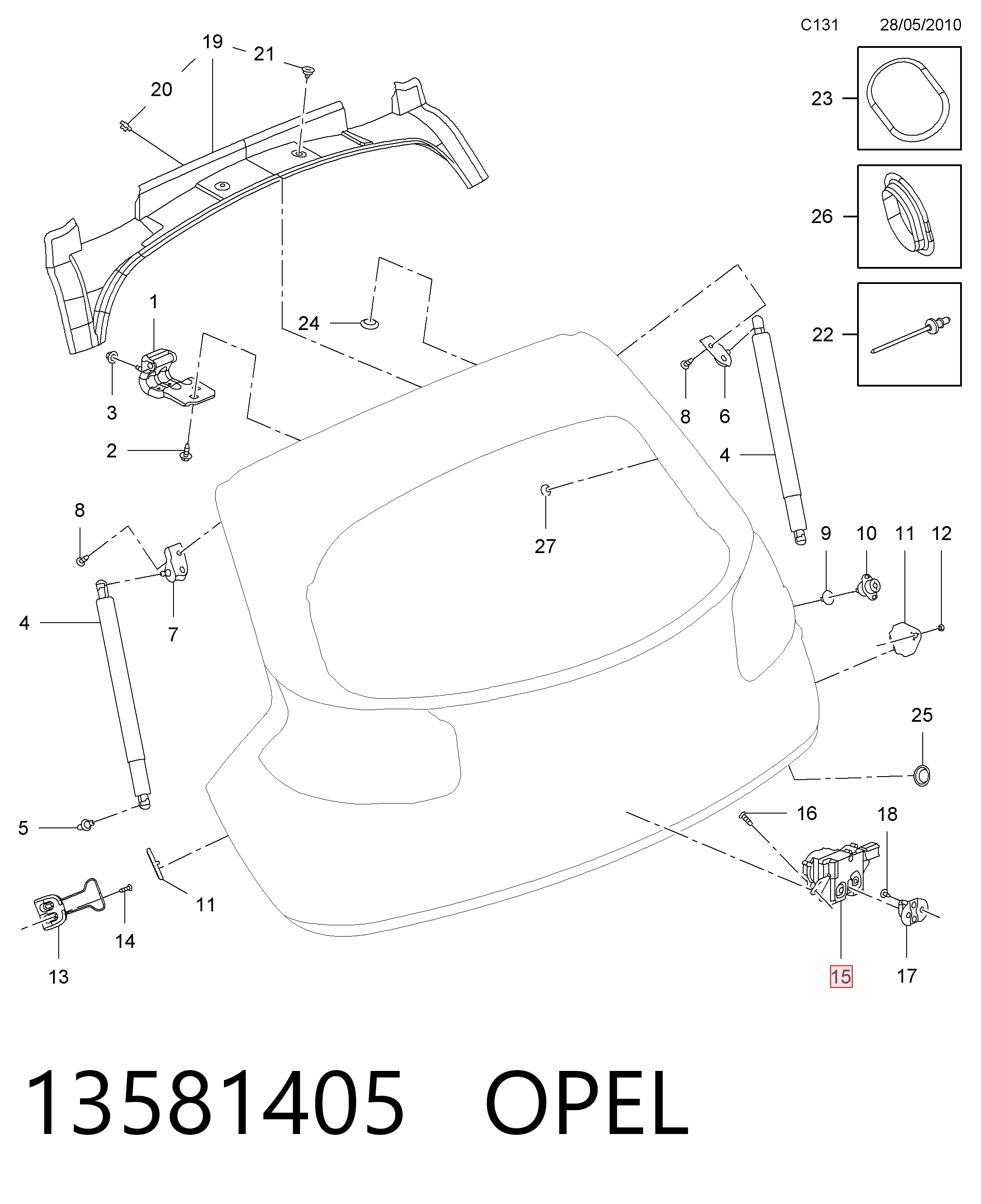 13581405 Opel Zamek klapy bagażnika (3/5 drzwi tylnych)