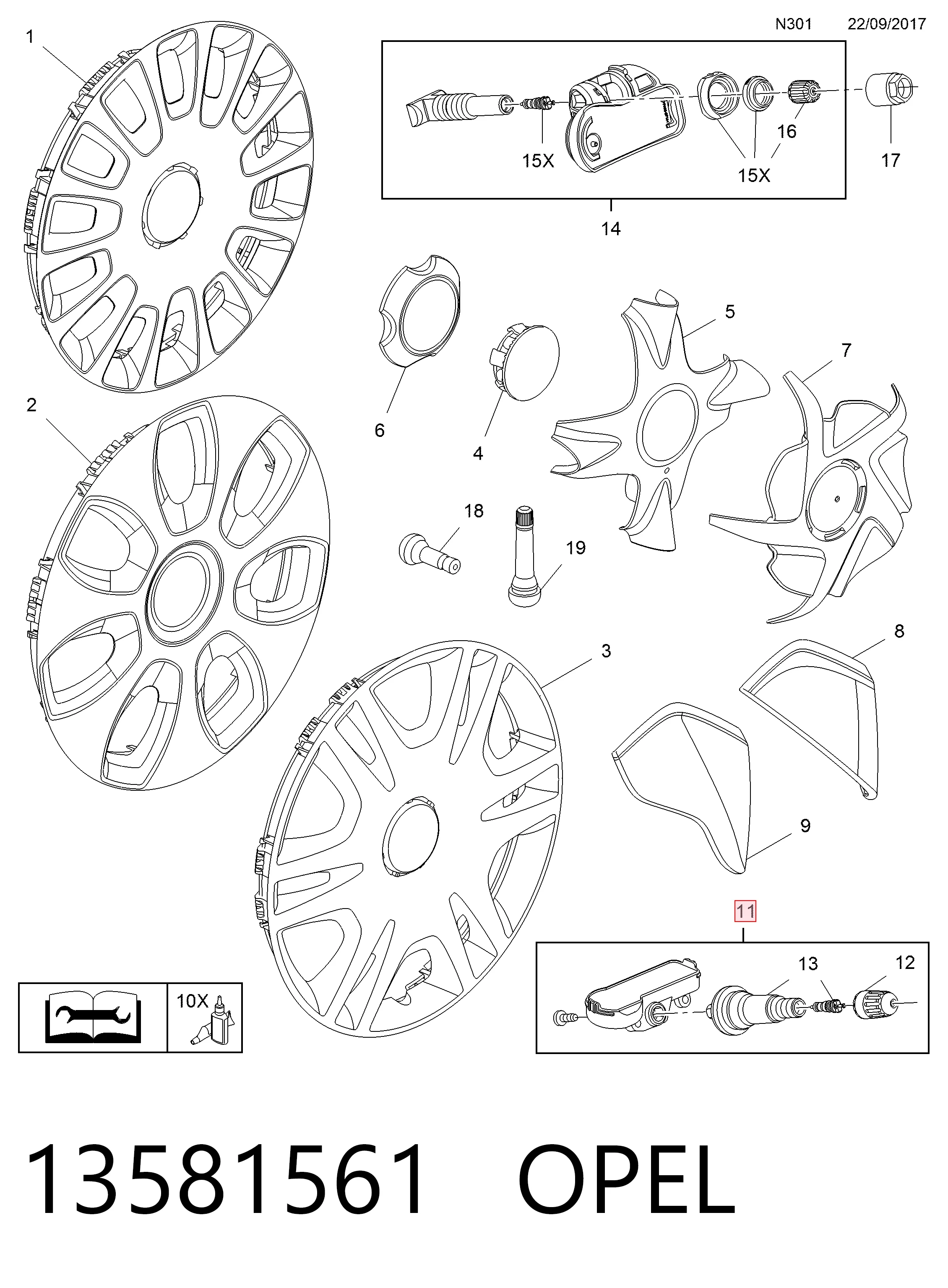 13581561 Opel Czujnik ciśnienia w oponach