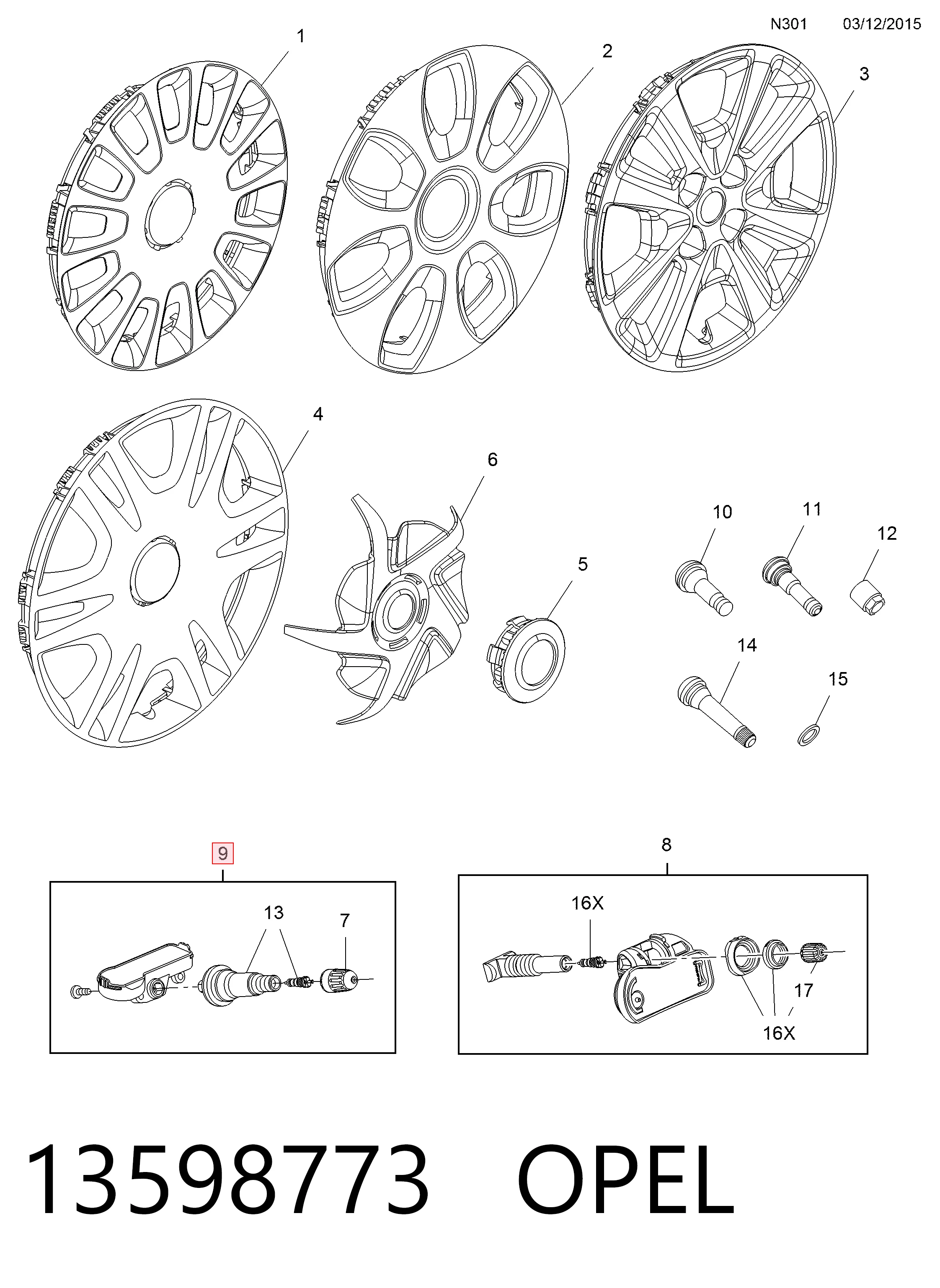 13598773 Opel Czujnik ciśnienia w oponach