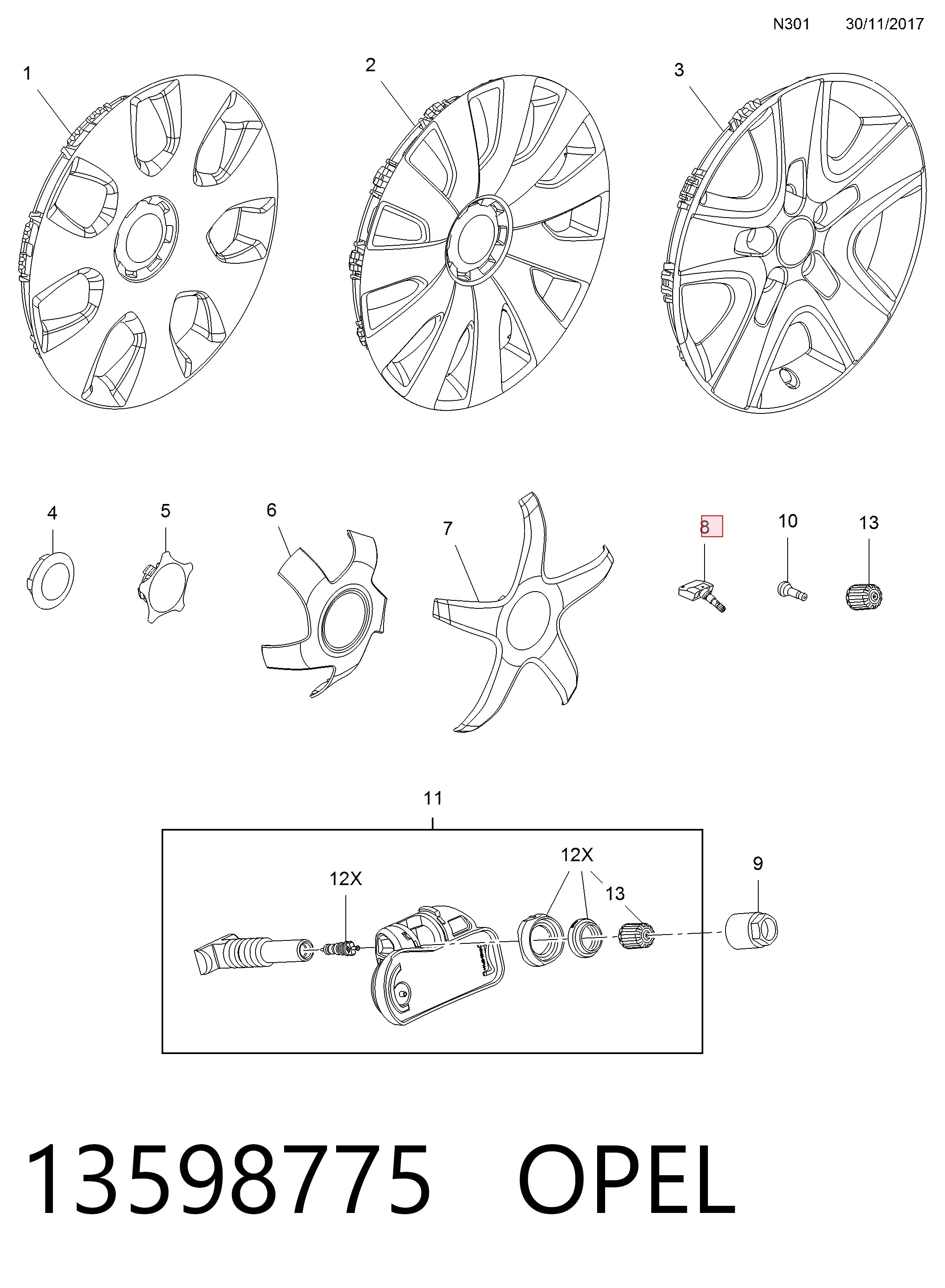 Do koszyka Czujnik ciśnienia w oponach Opel Astra H TWINTOP L67
