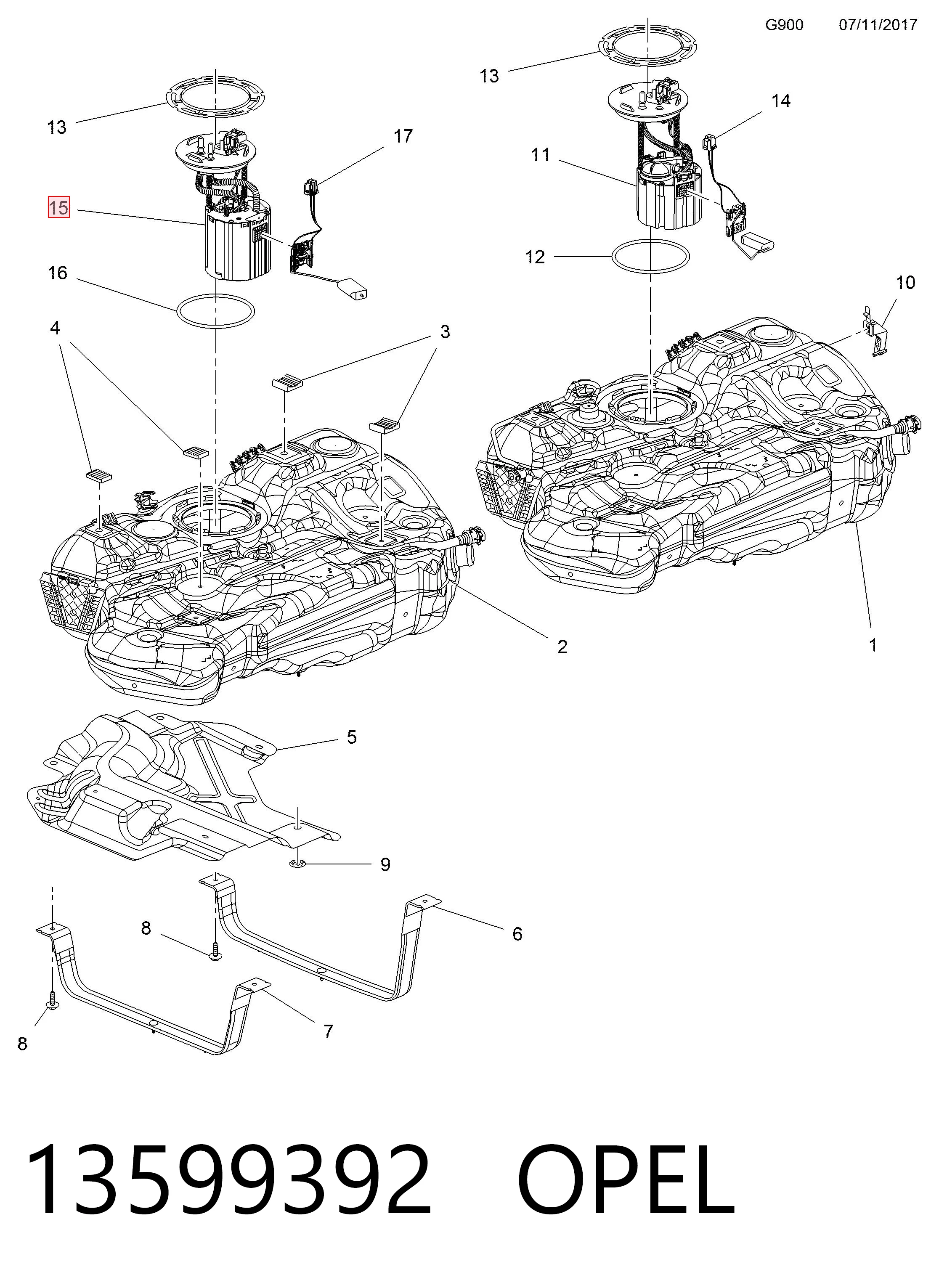 Moduł pompy paliwowej z czujnikiem poziomu paliwa Opel Astra K kombi (2015 - 2022) cena, od 187,36 USD