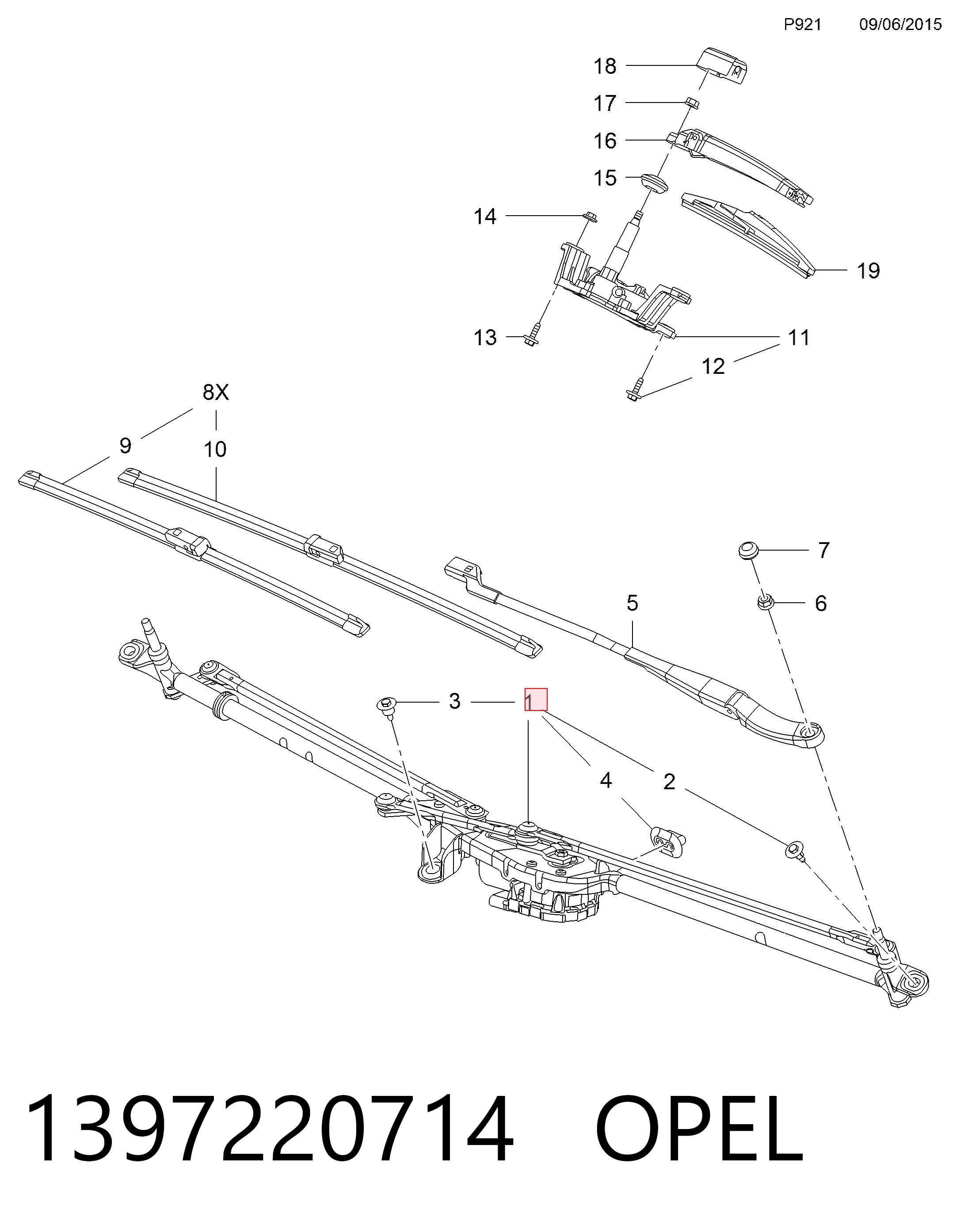 Do koszyka Mechanizm wycieraczek Opel Astra K 