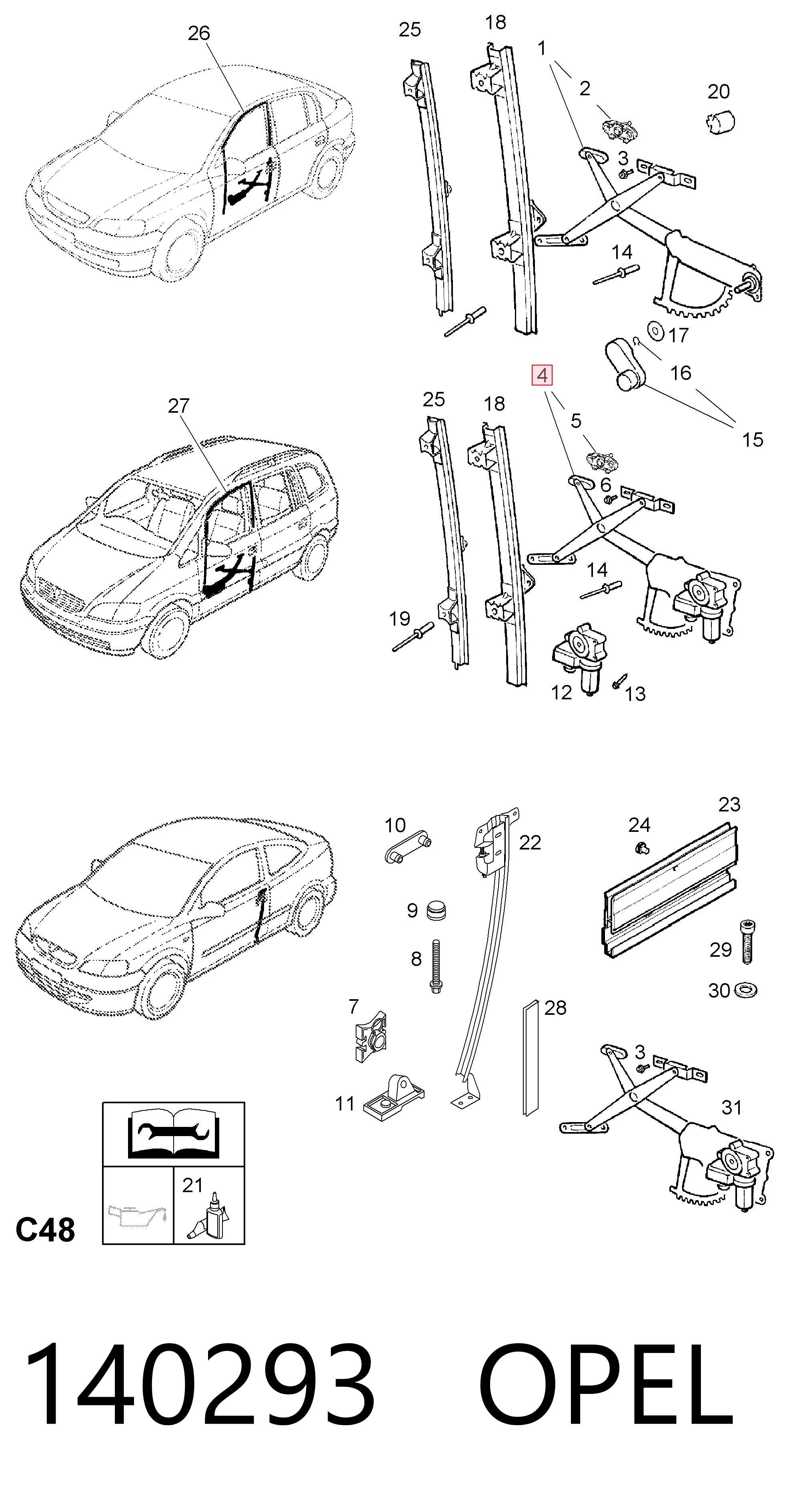 Do koszyka Mechanizm podnoszenia szyby drzwi przednich lewych Opel Astra G F69