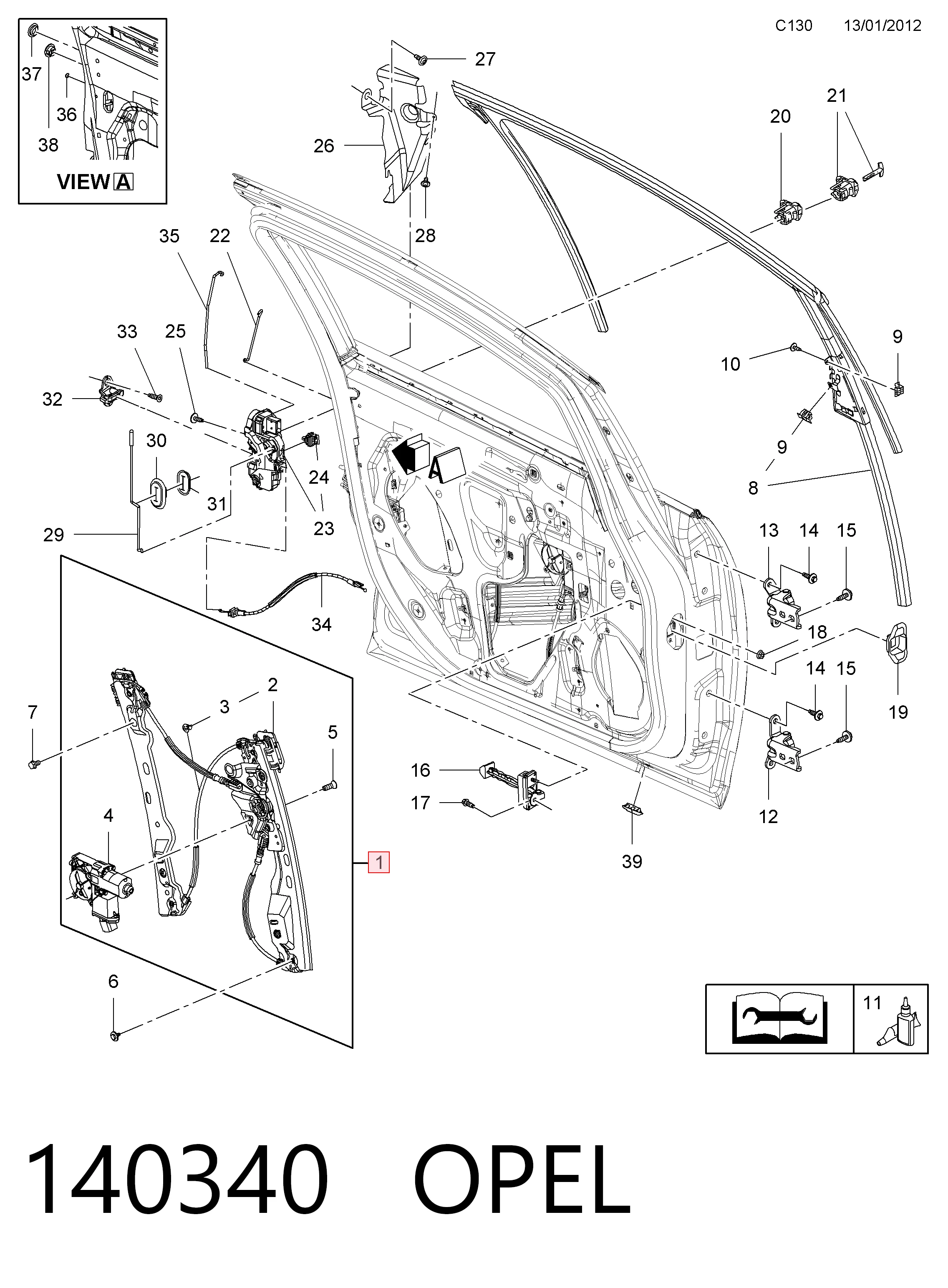 Mechanizm podnoszenia szyby drzwi przednich prawych do Opel Astra J Sports Tourer P10