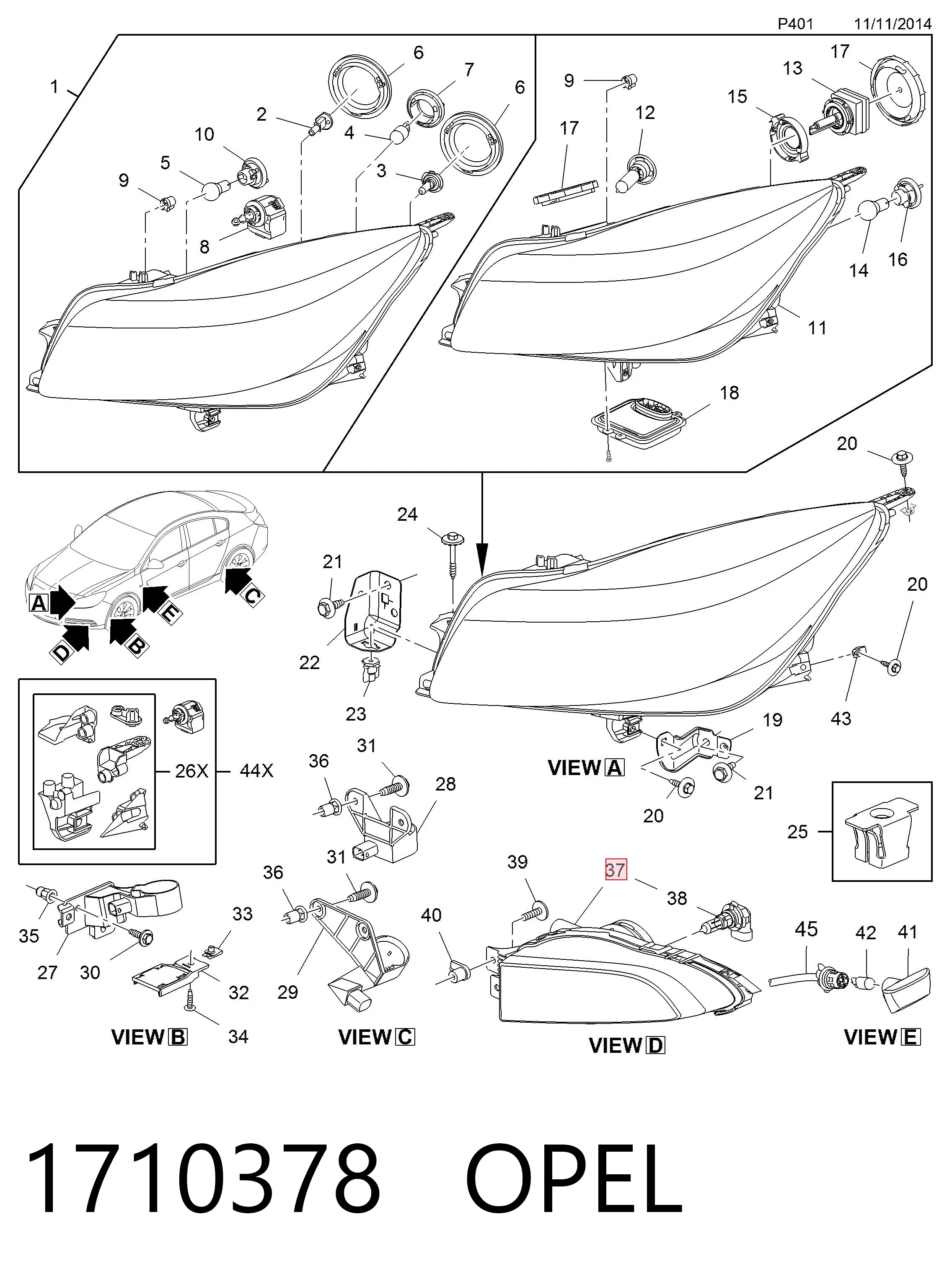 Do koszyka Lampa przeciwmgielna lewa Opel Vectra B 36