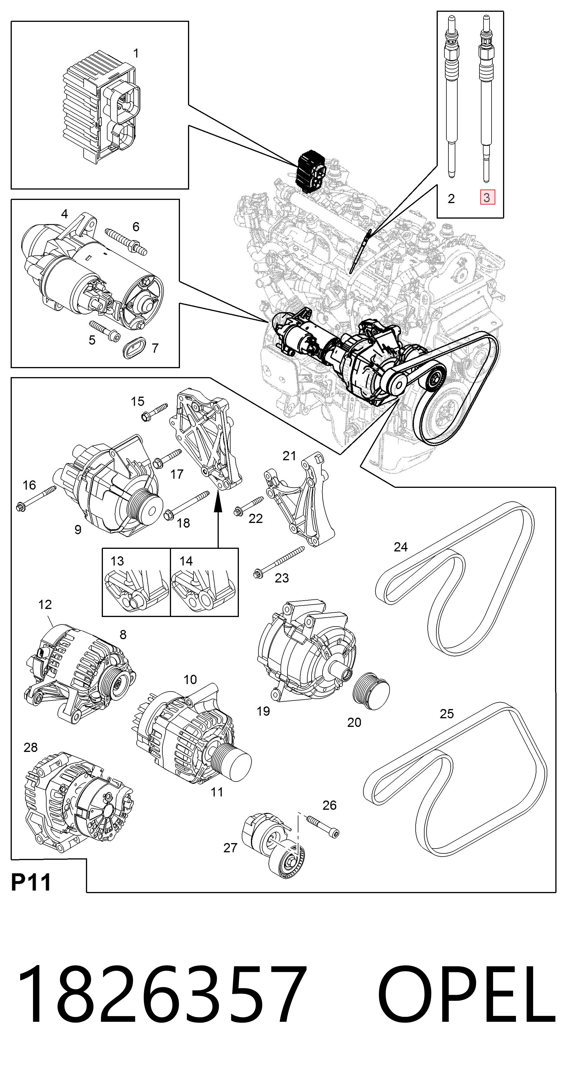 1826357 Opel Świeca żarowa