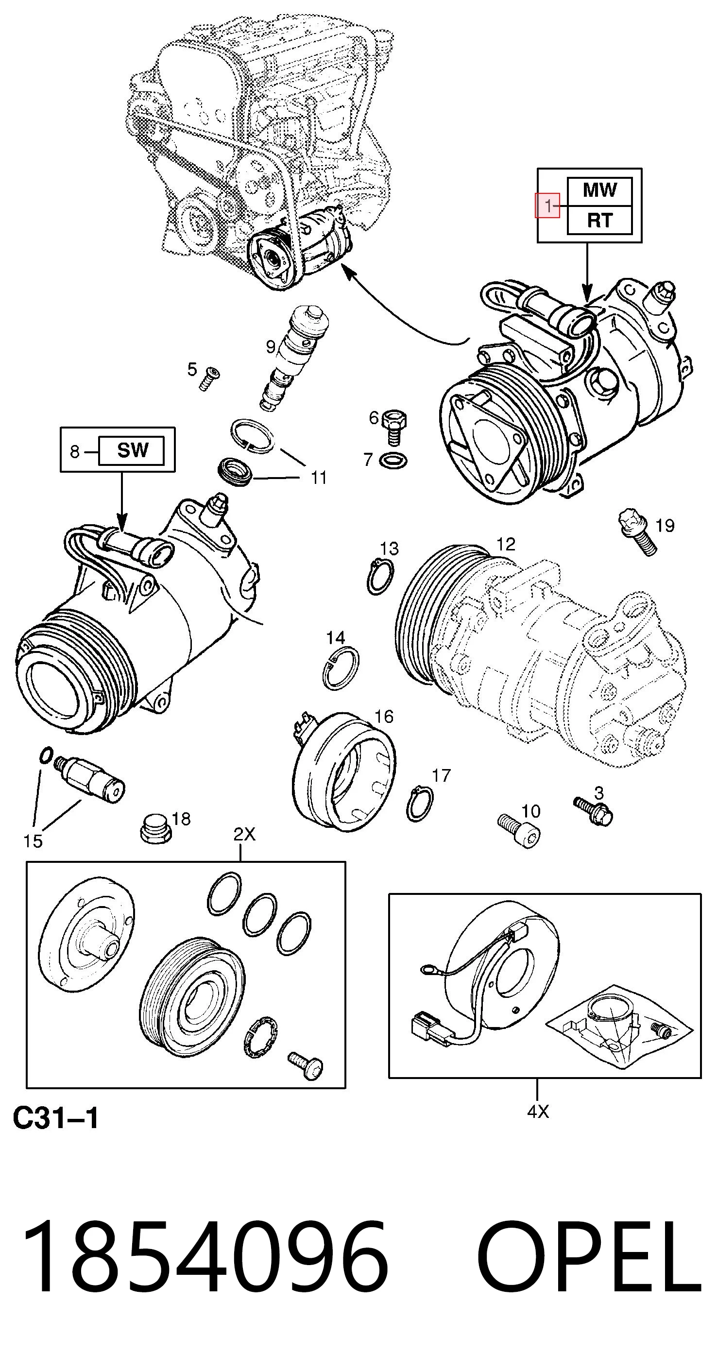 1854096 Opel Sprężarka klimatyzacji