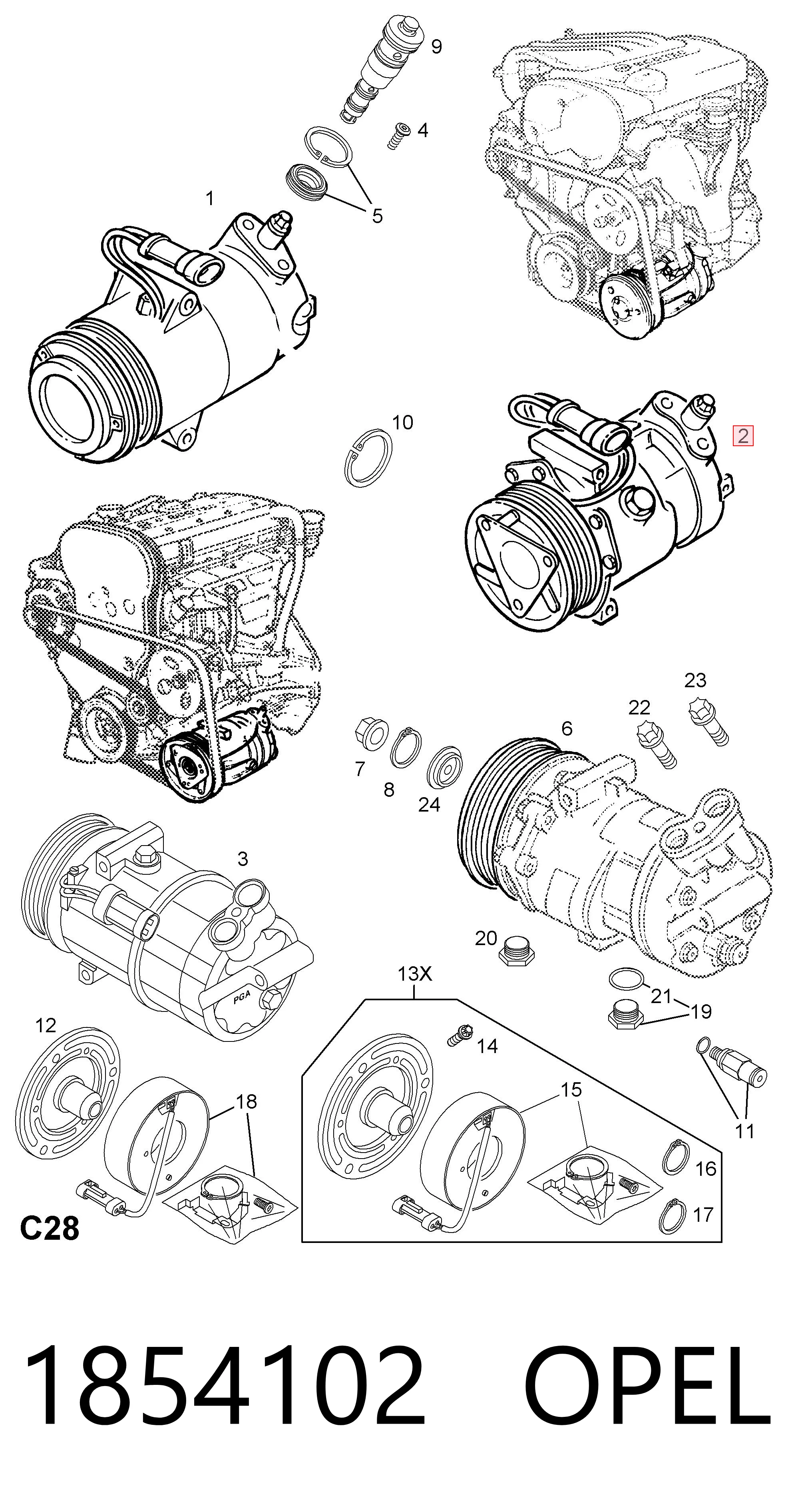 1854102 Opel Sprężarka klimatyzacji