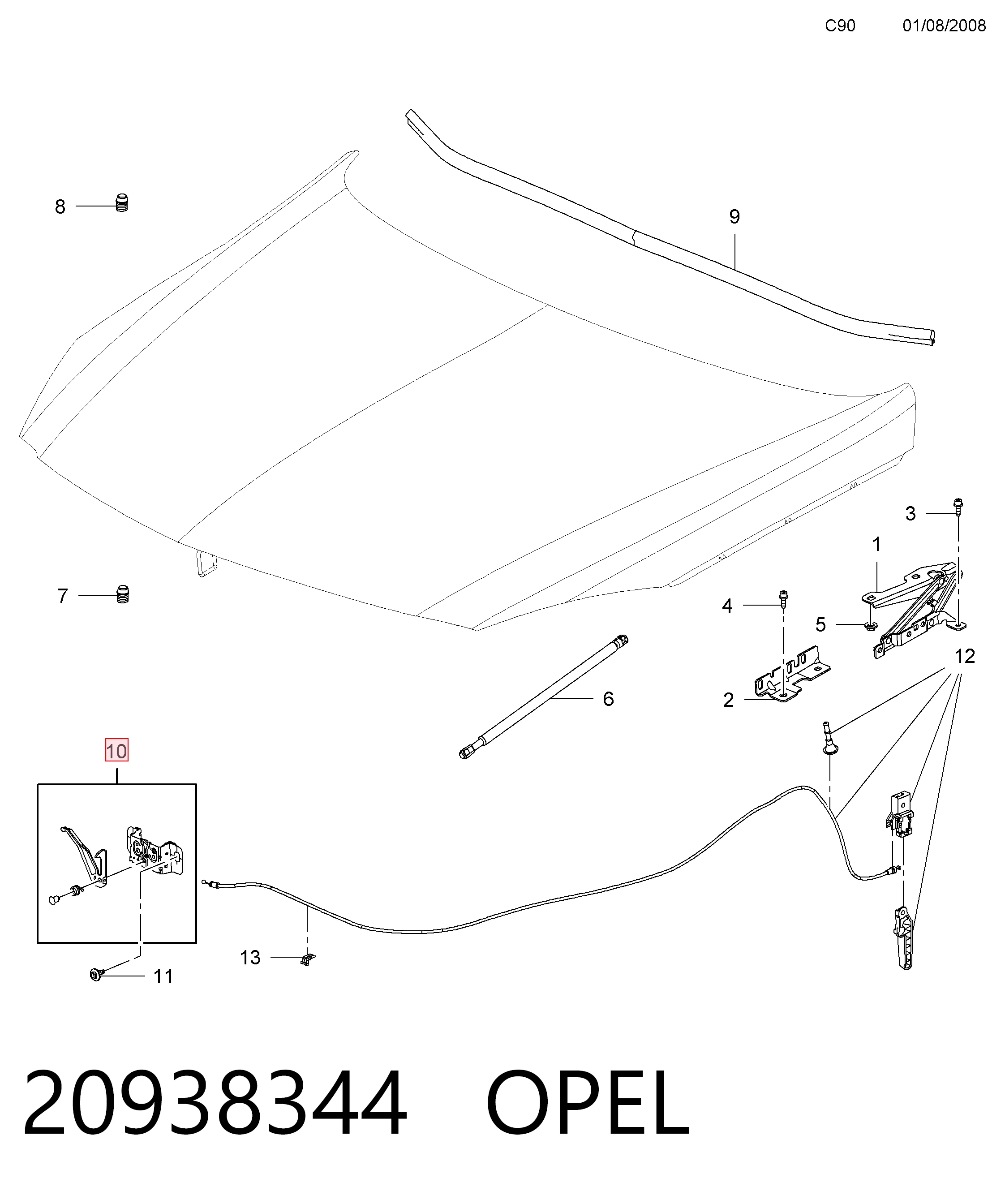 Zamek maski do Opel Insignia A G09