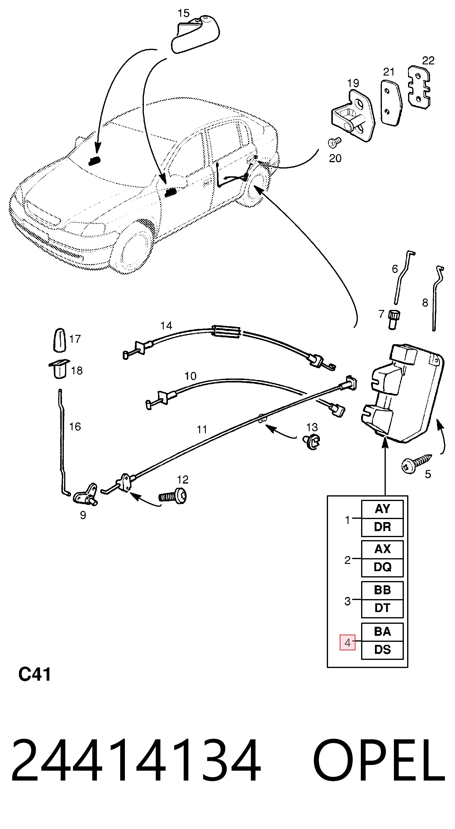 Do koszyka Zamek drzwi tylnych lewych Opel Astra G F69