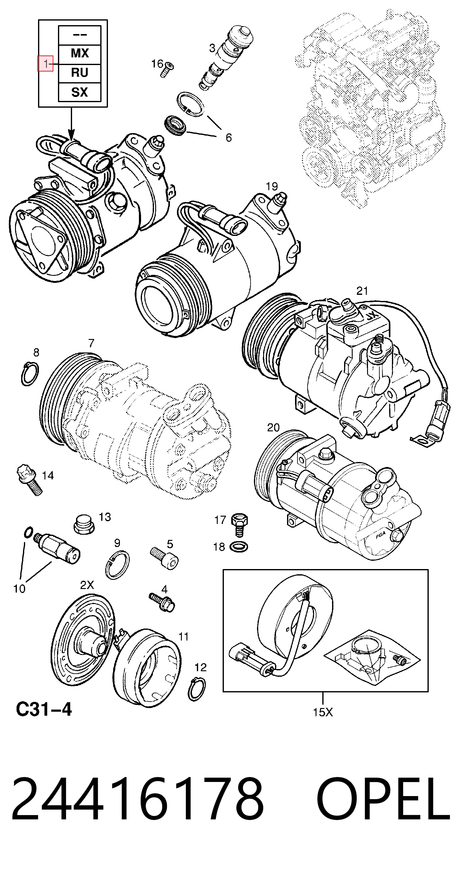 Sprężarka klimatyzacji General Motors 6854001 cena, od 66,40 USD