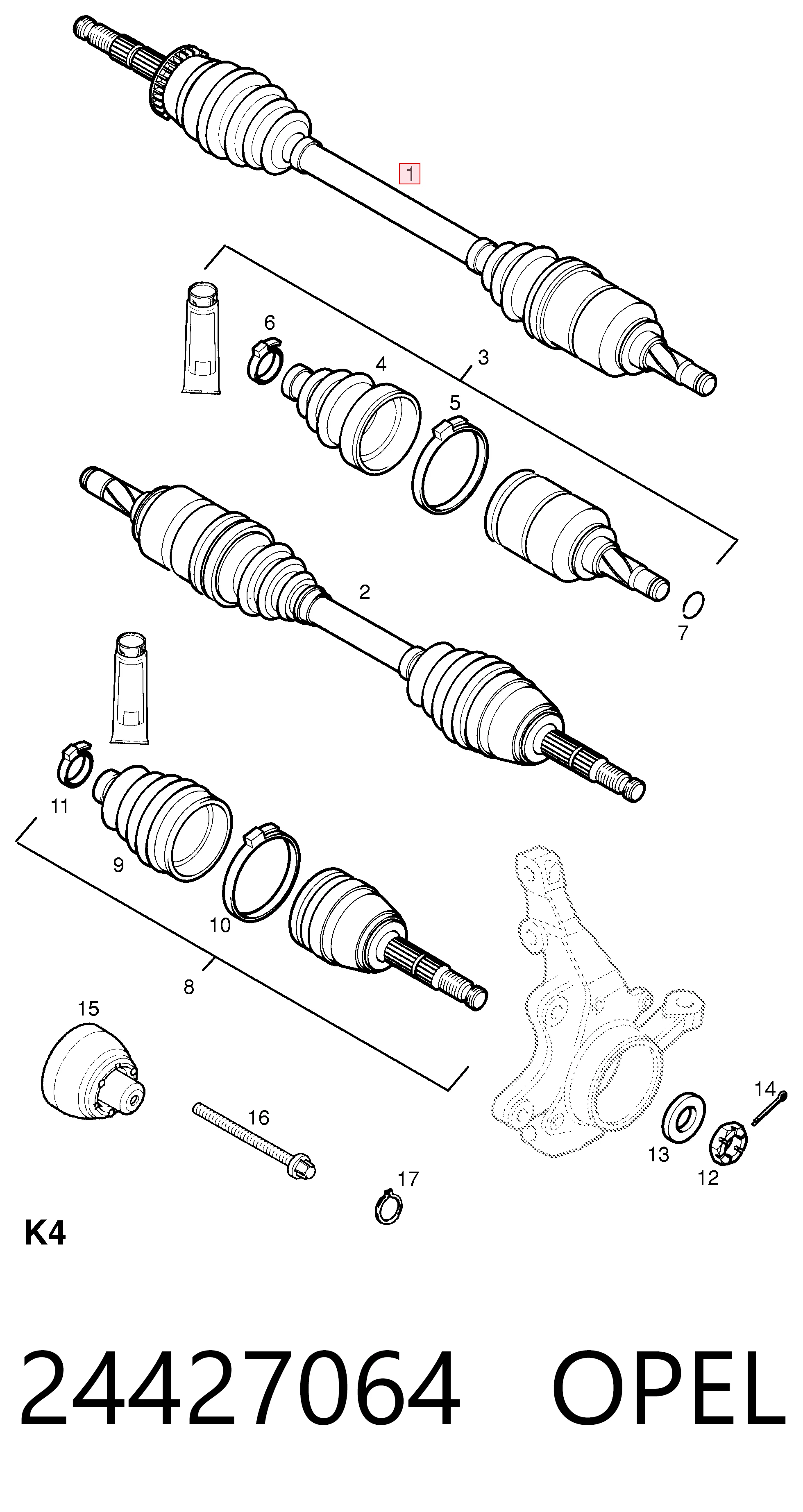 Do koszyka Półoś napędowa przednia prawa Opel Corsa C F08, F68
