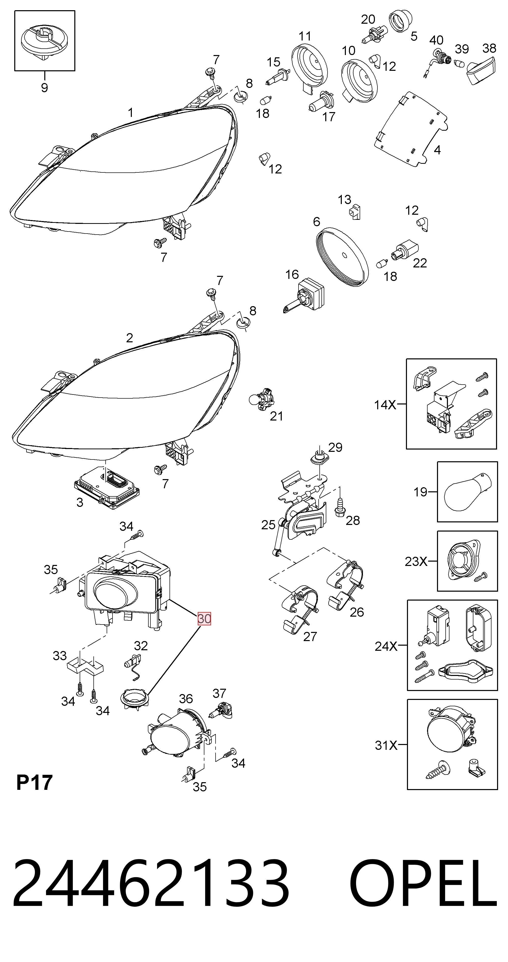 Do koszyka Lampa przeciwmgielna lewa Opel Astra H L35