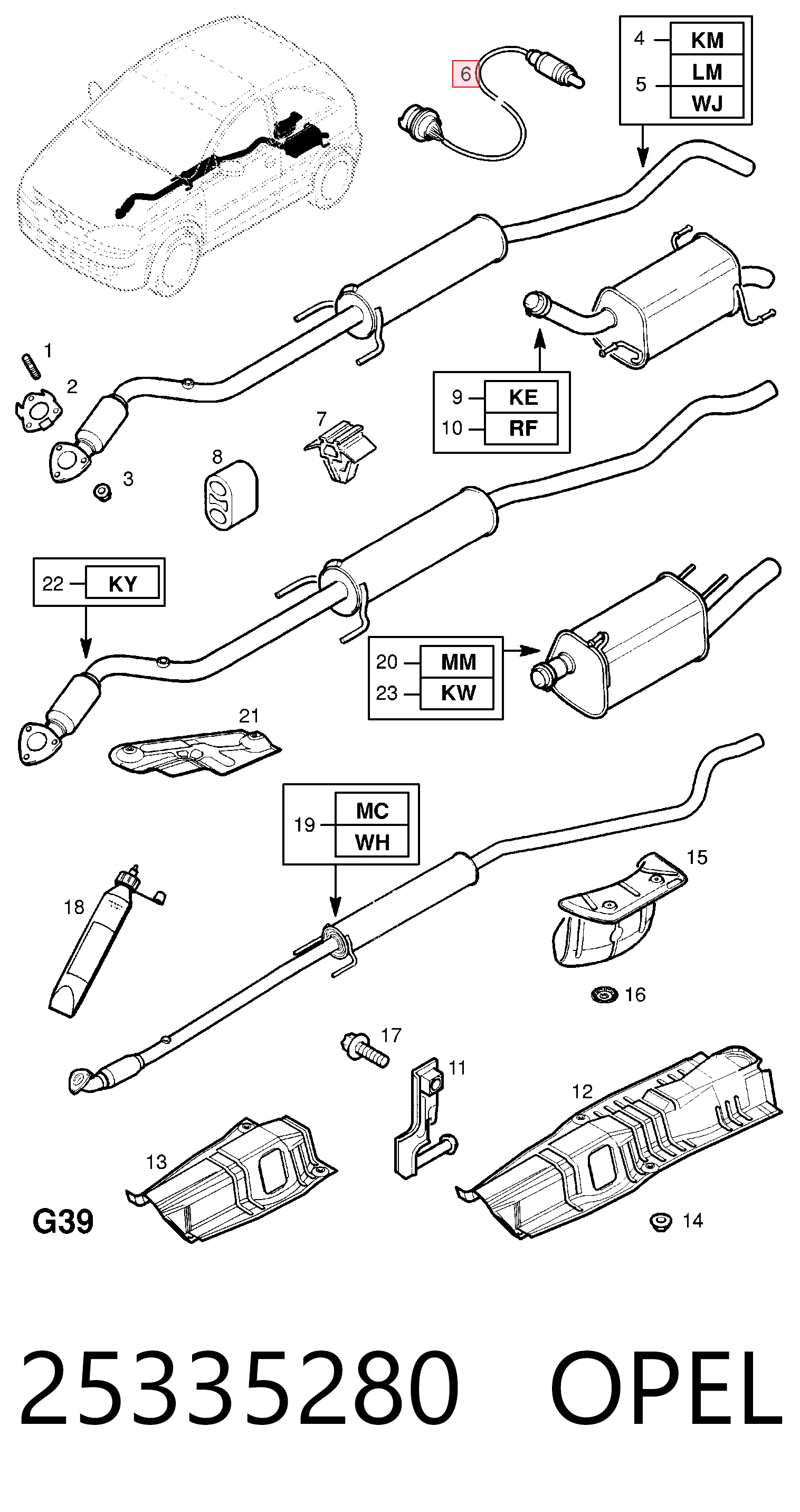 25335280 Opel Sonda lambda czujnik tlenu przed katalizatorem