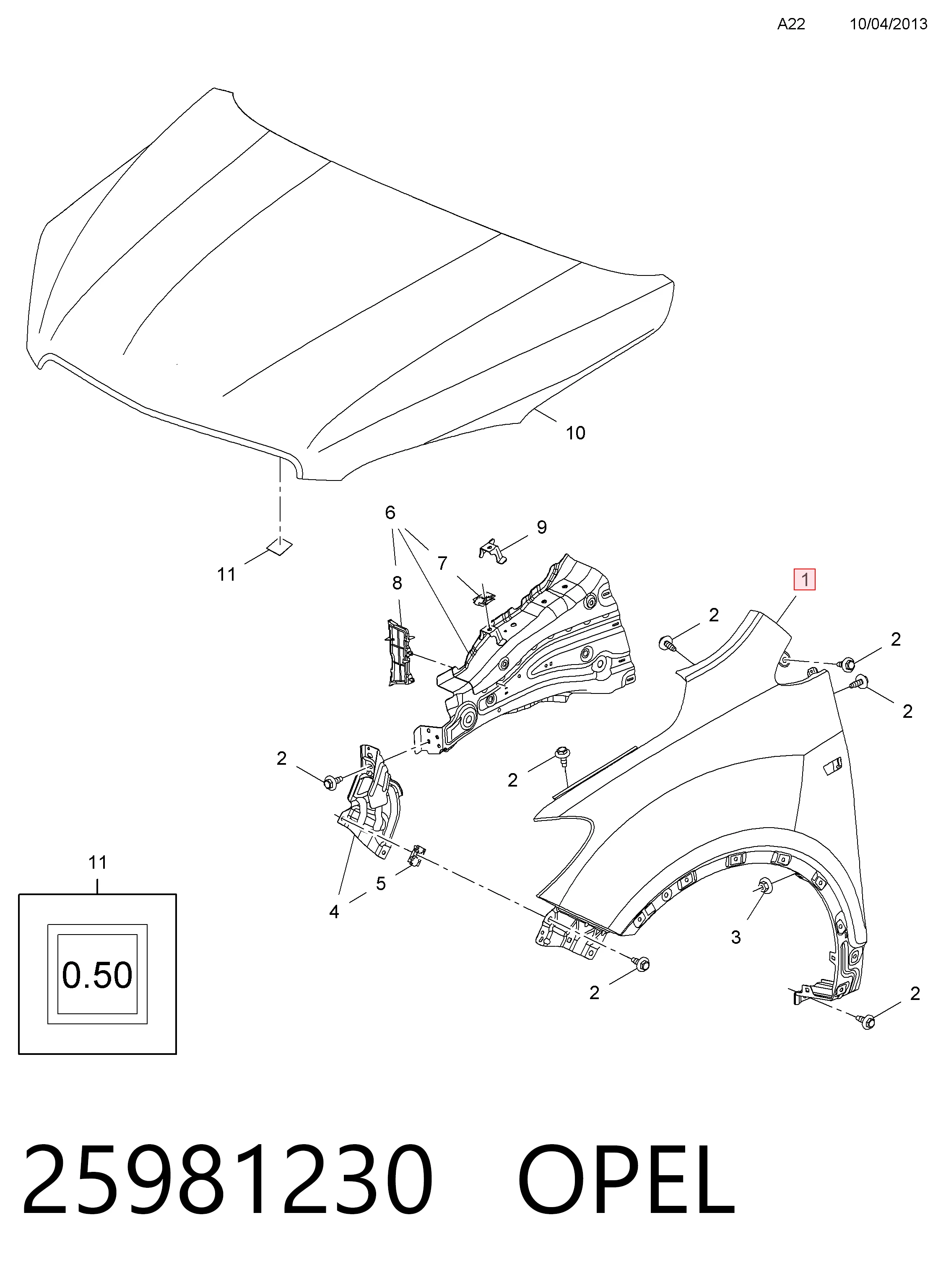 Błotnik przedni lewy Opel Mokka I SUV (J13) (2012 - 2019) cena, od 82,54 USD