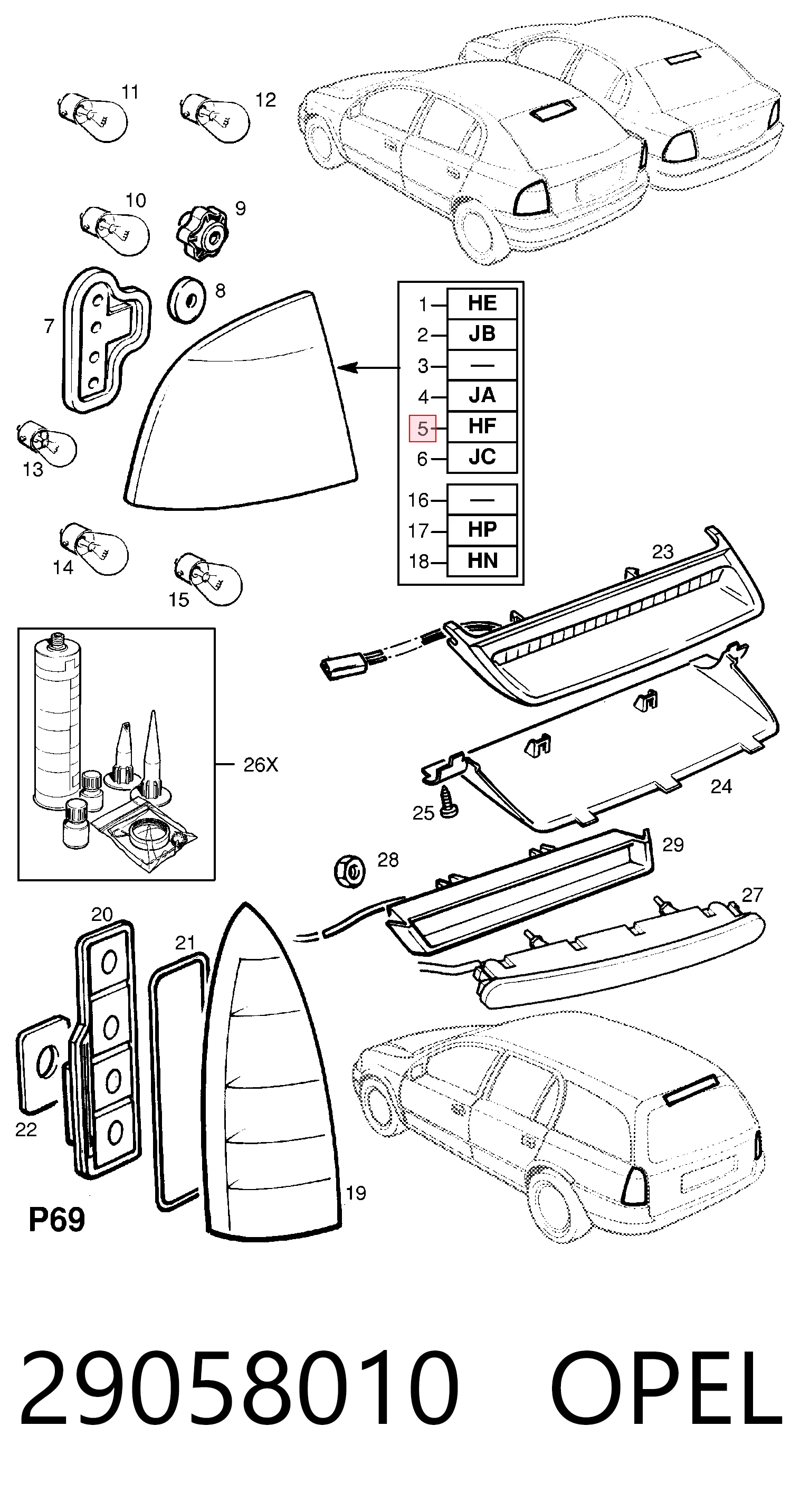 Lampa zespolona tylna prawa 29058010 General Motors