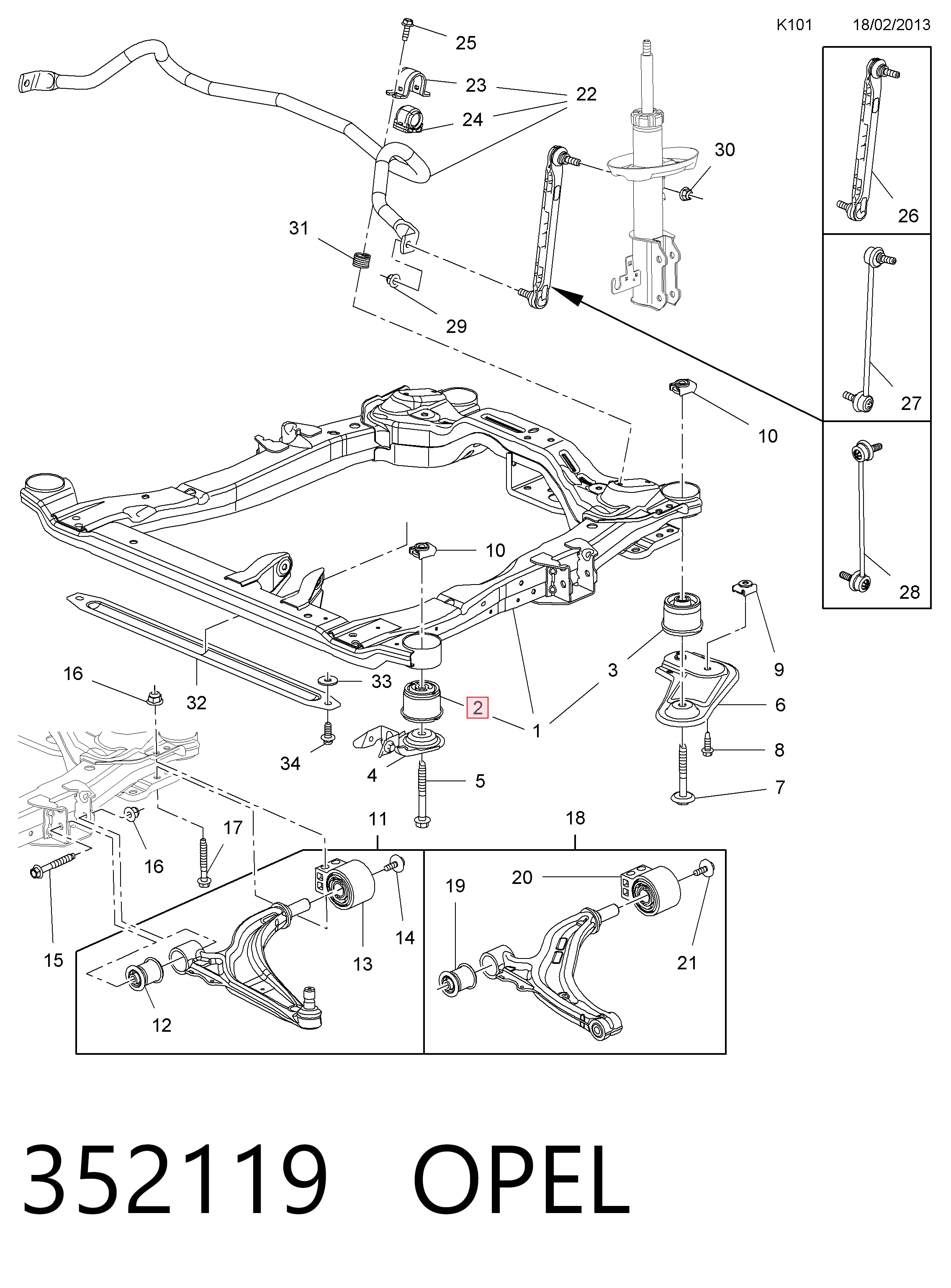 Tuleja (poduszka) przedniej belki  Opel Astra J sedana (69) (2012 - 2015) cena, od 15,38 USD