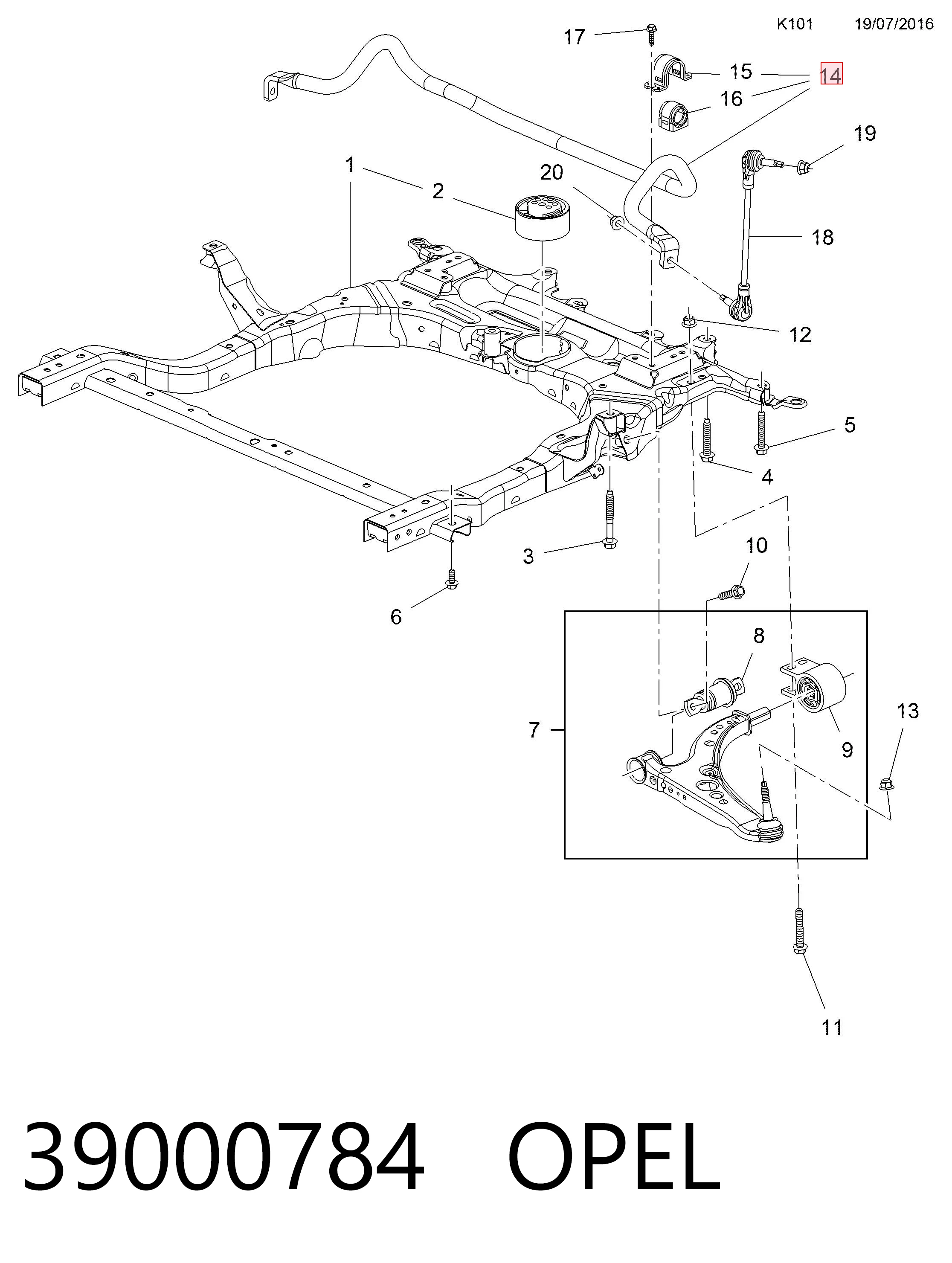 39000784 Opel Stabilizator przedni
