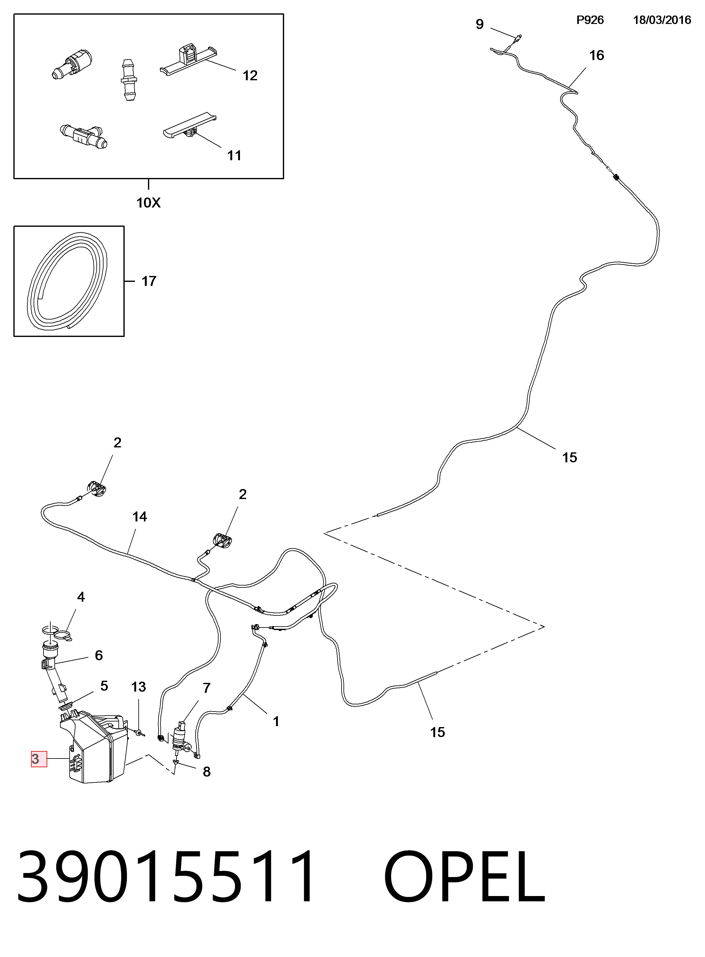 Do koszyka Zbiorniczek spryskiwacza szyb Opel Corsa E X15