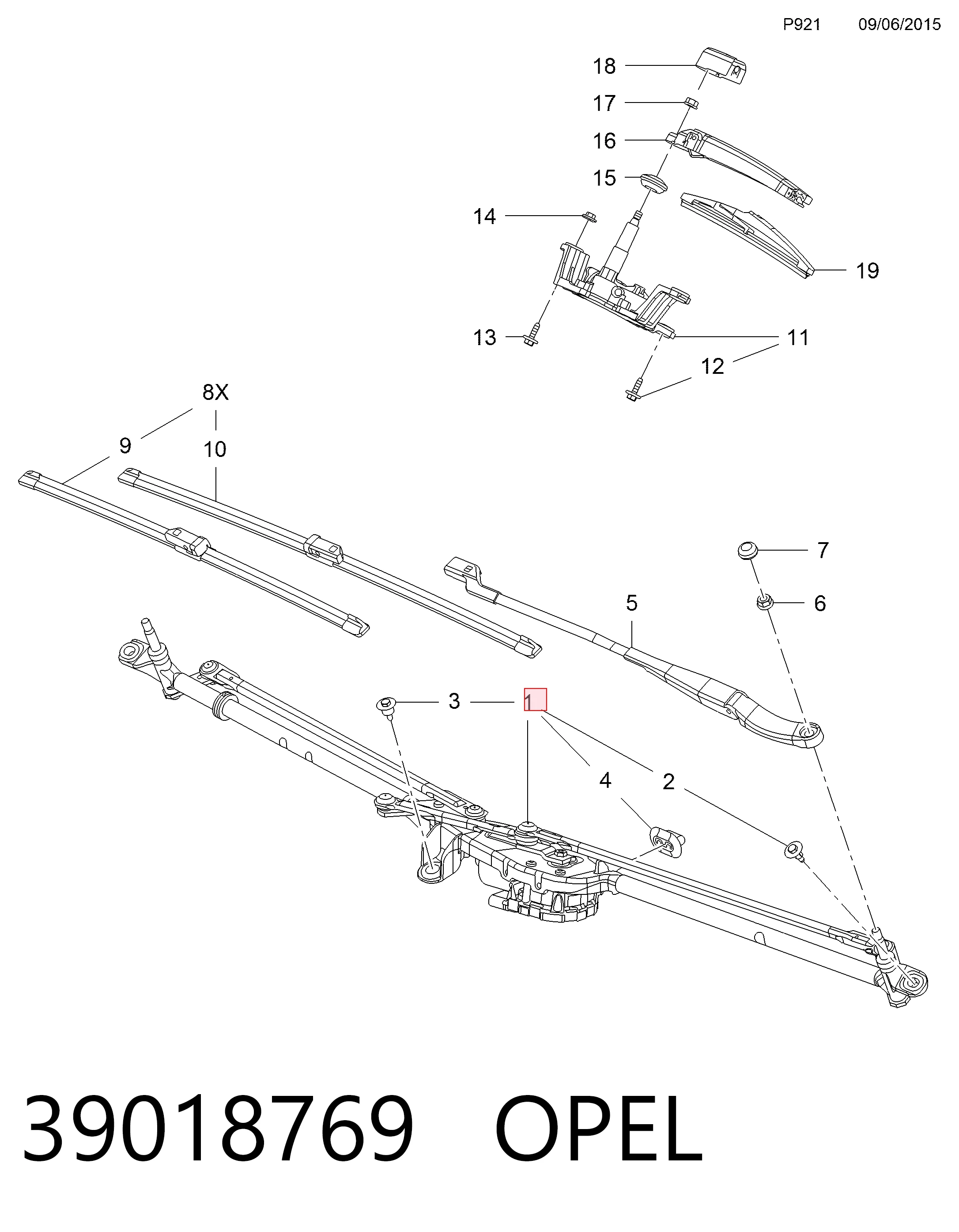 Mechanizm wycieraczek Opel Astra K