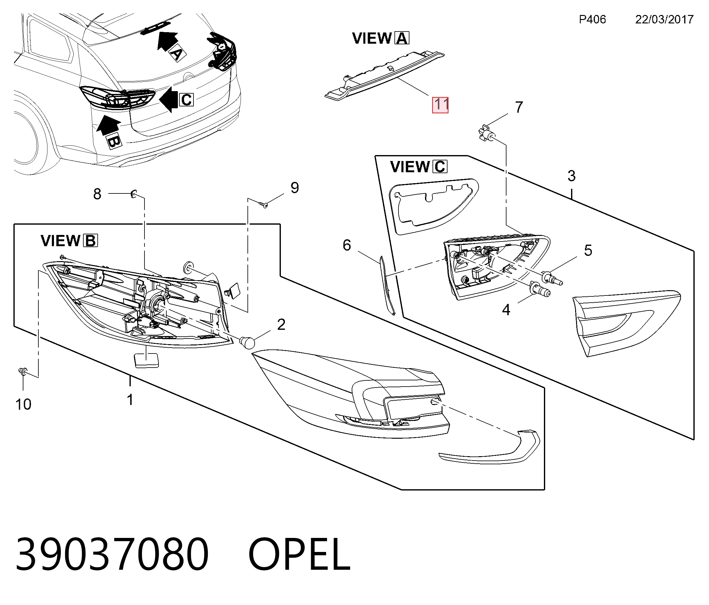 Lampa stop tylna dodatkowa Opel Astra K kombi (2015 - 2022) cena, od 71,63 USD