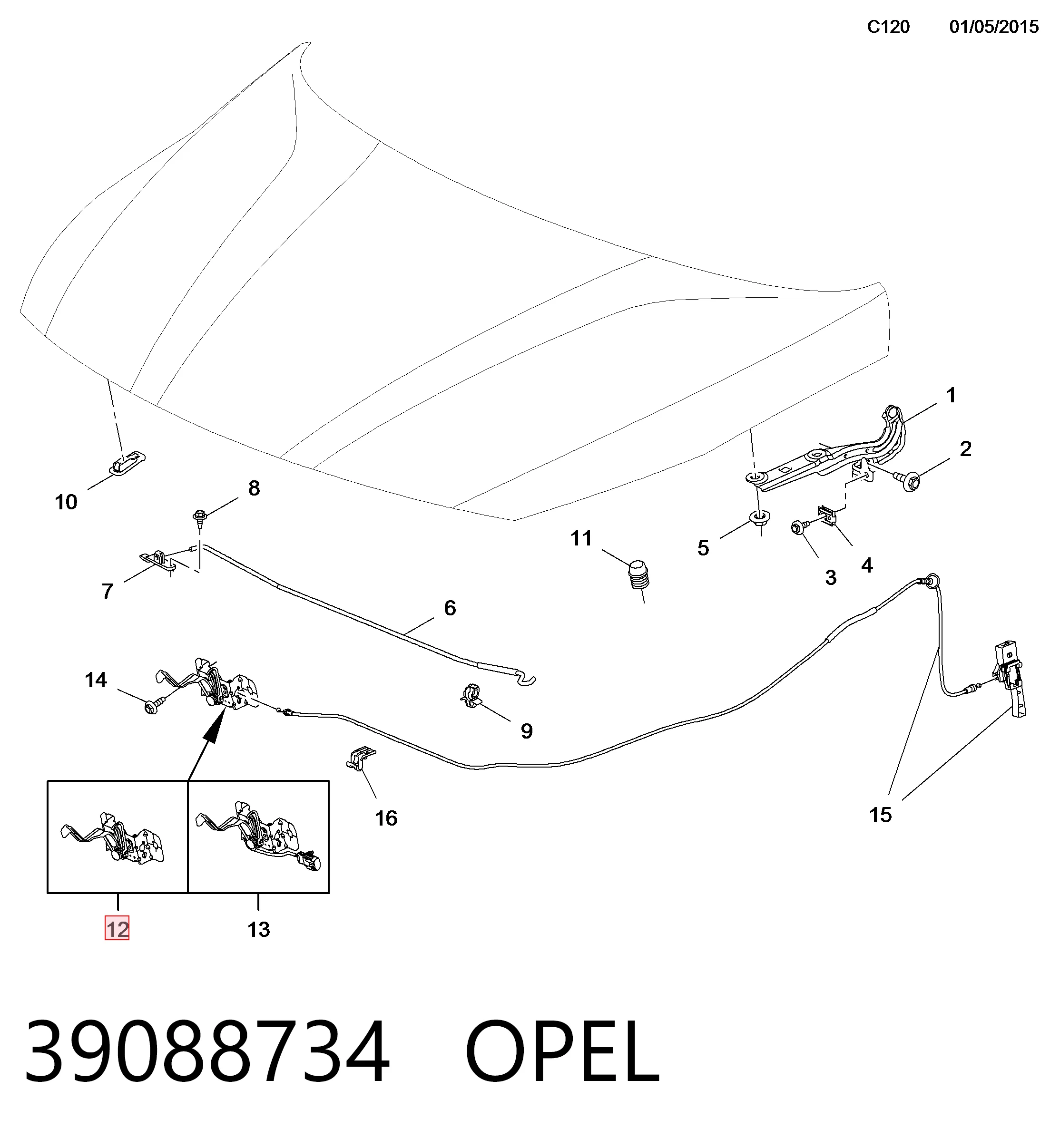 Zamek maski do Opel Astra K 