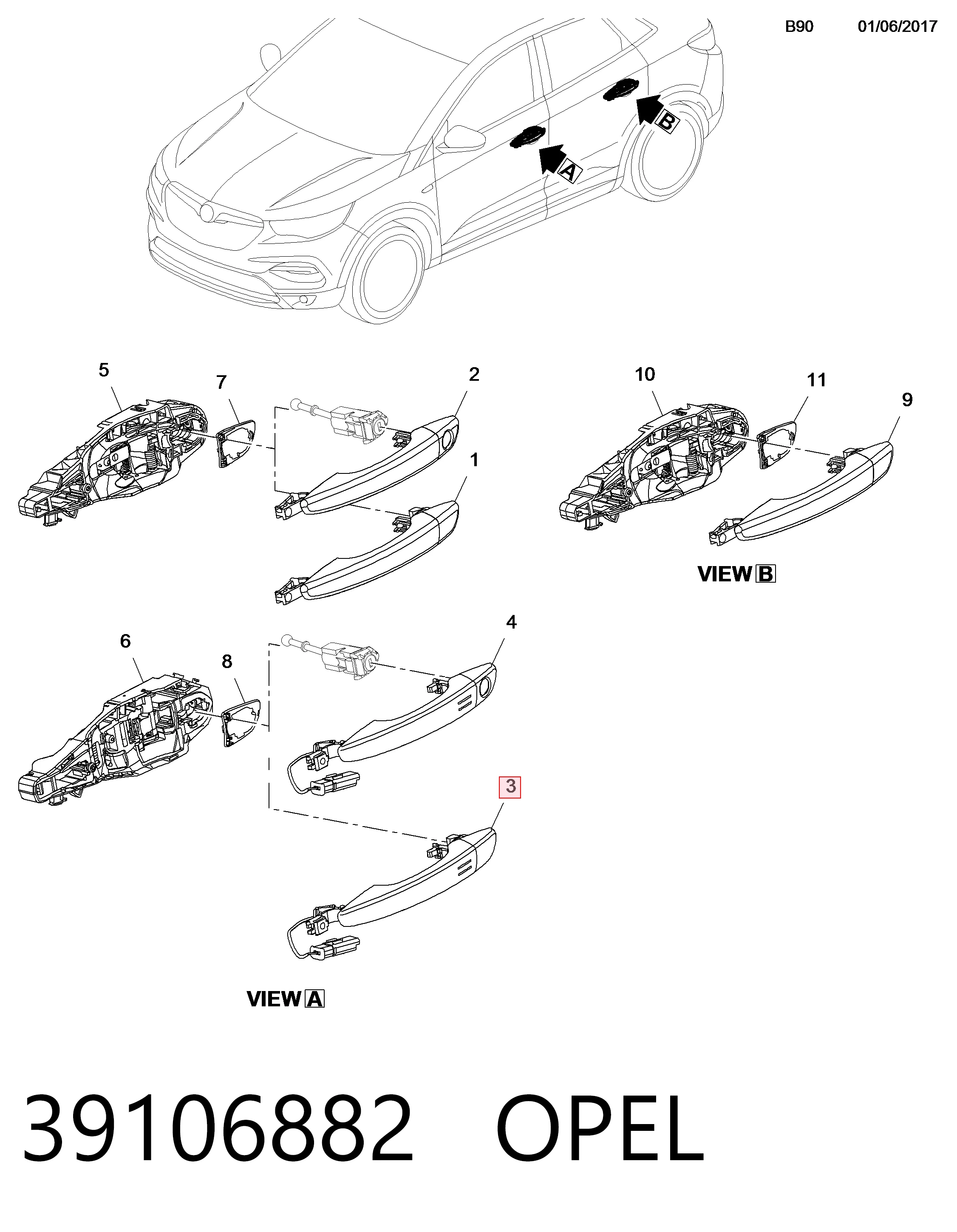 39106882 General Motors Klamka drzwi przednich zewnętrzna prawa