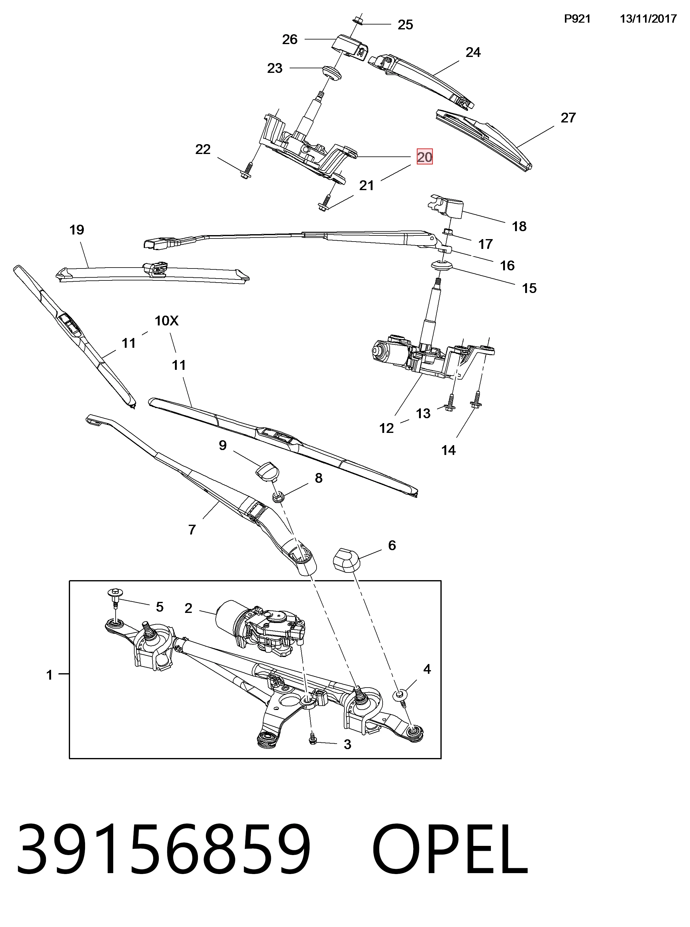 Silniczek wycieraczki tylnej szyby Opel Astra K kombi (2015 - 2022) cena, od 76,62 USD