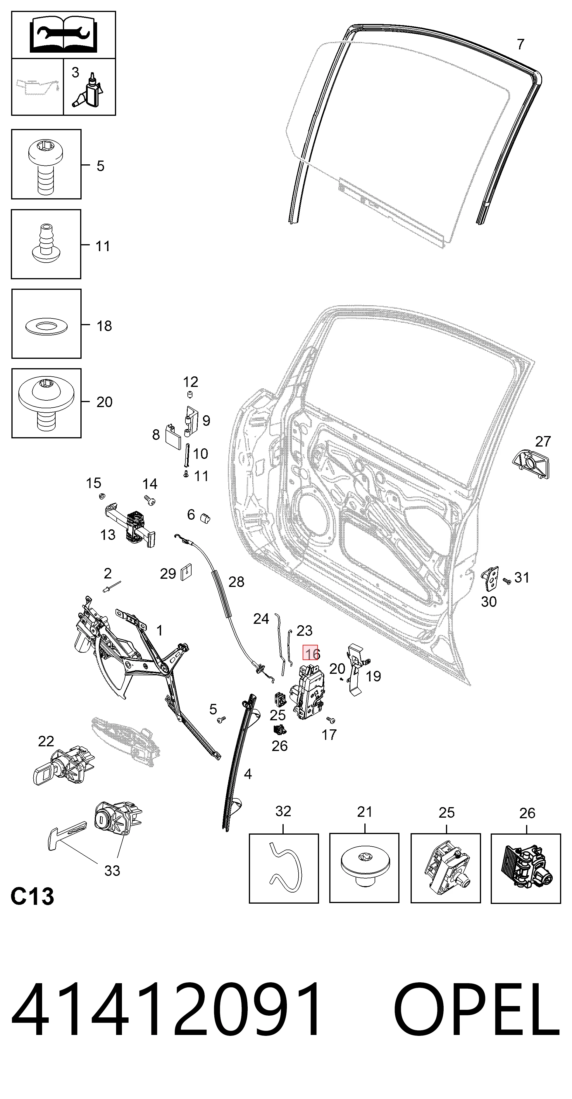 Zamek drzwi przednich lewych do Opel Astra H L35
