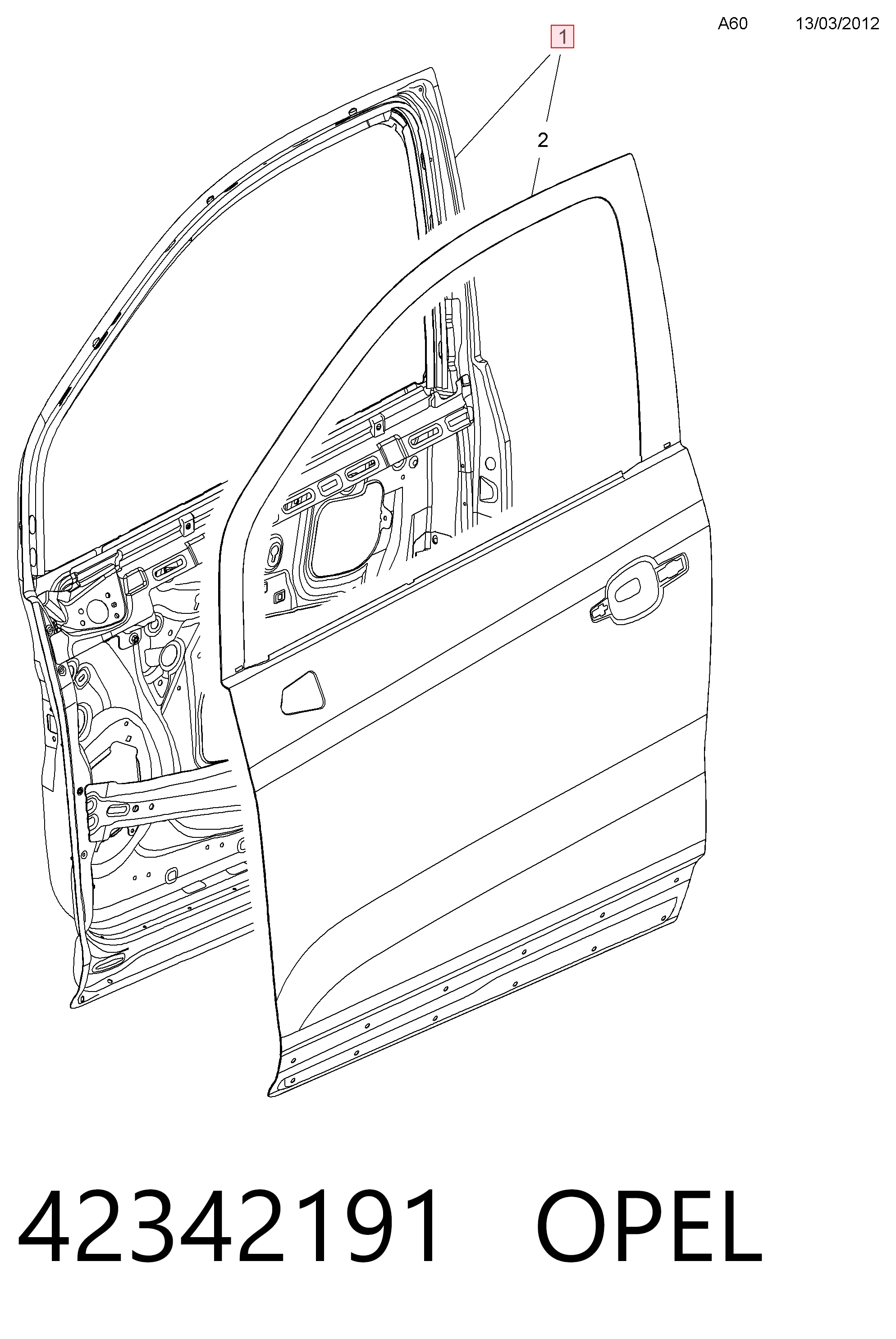 Drzwi przednie lewe Opel Mokka I SUV (J13) (2012 - 2019) cena, od 130,84 USD