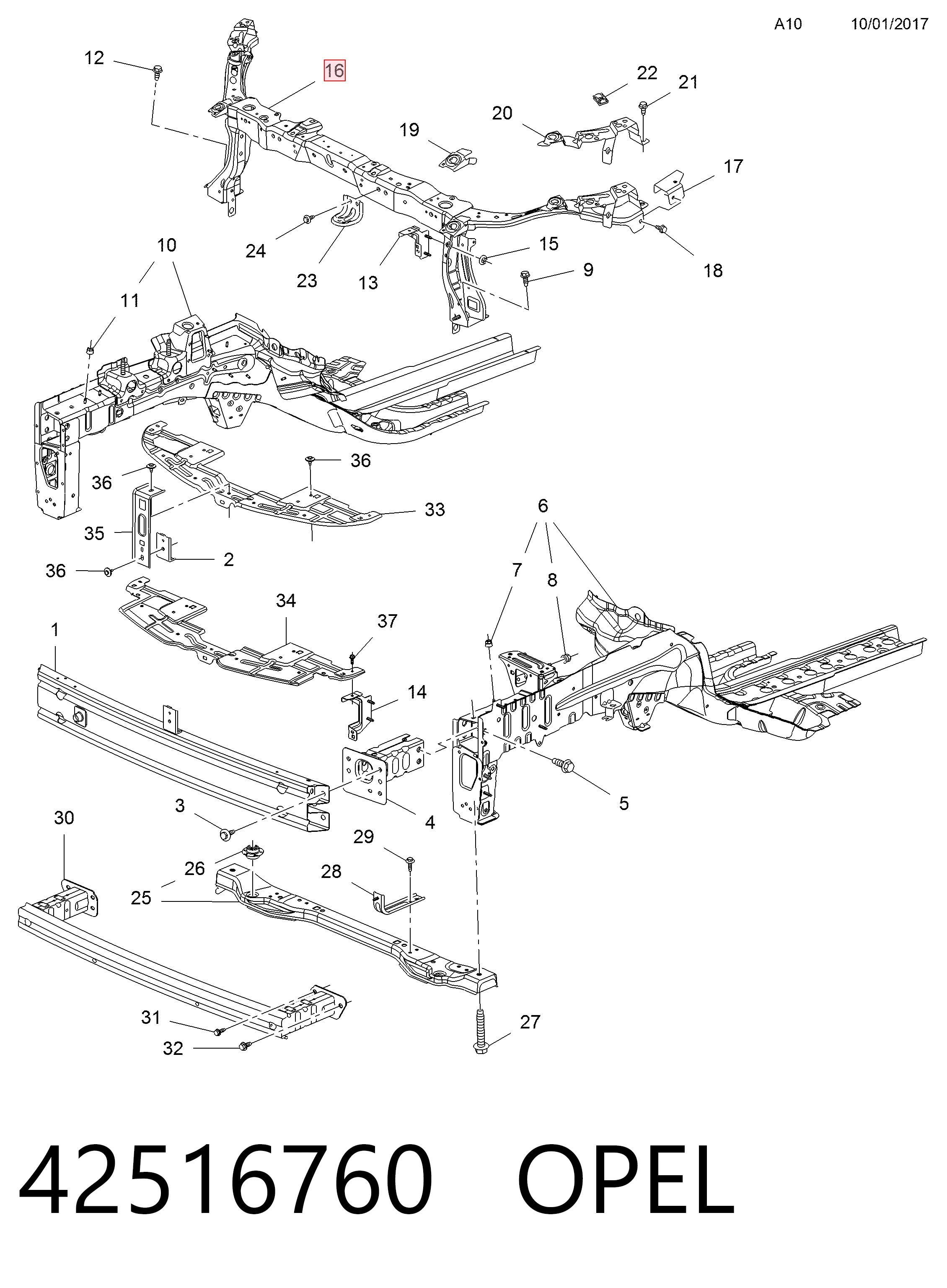 Osłona chłodnicy kompletna (panel mocowania reflektorów) Opel Mokka I SUV (J13) (2012 - 2019) cena, od 105,04 USD