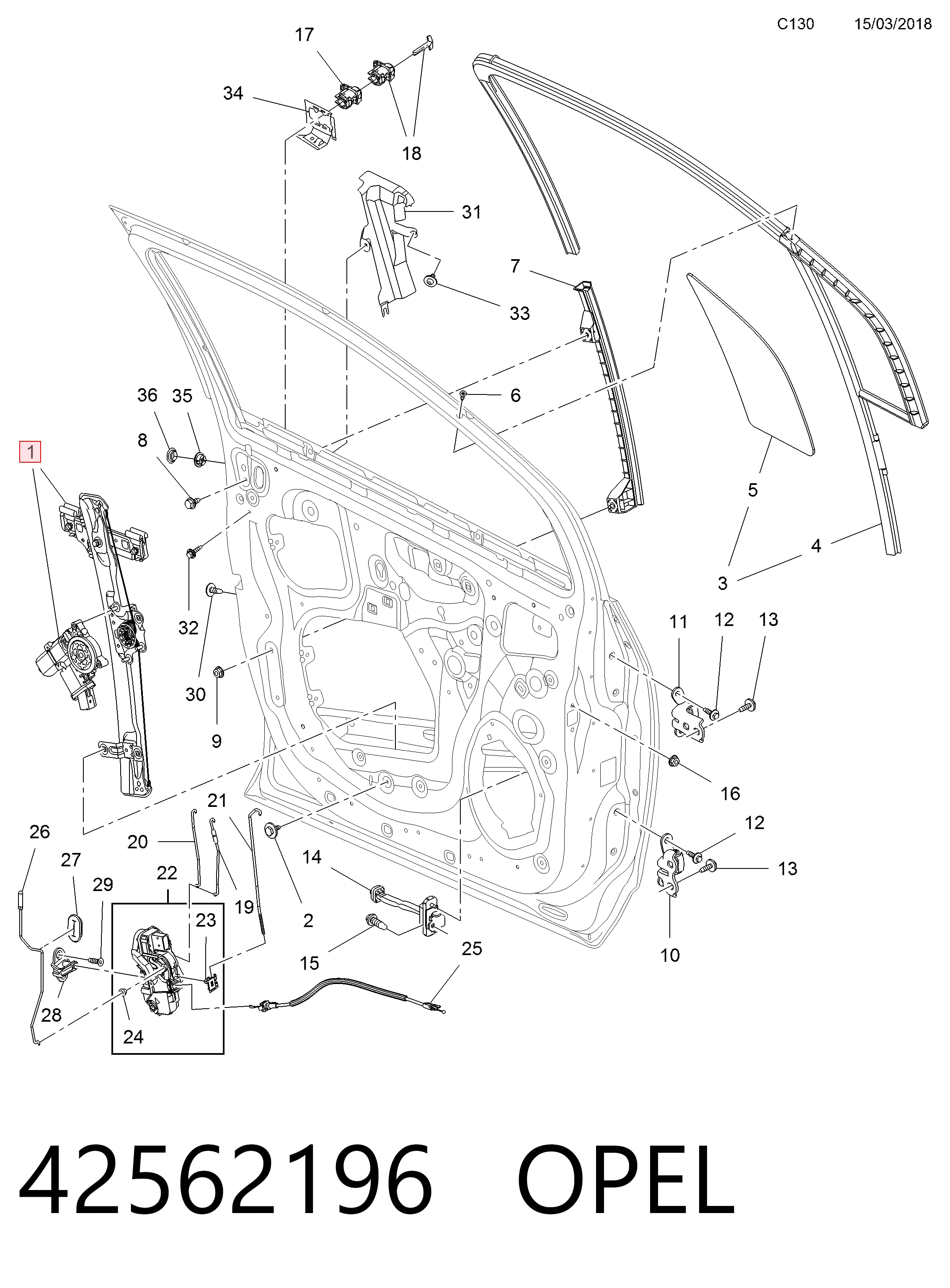 Mechanizm podnoszenia szyby drzwi przednich lewych do Opel Mokka I J13