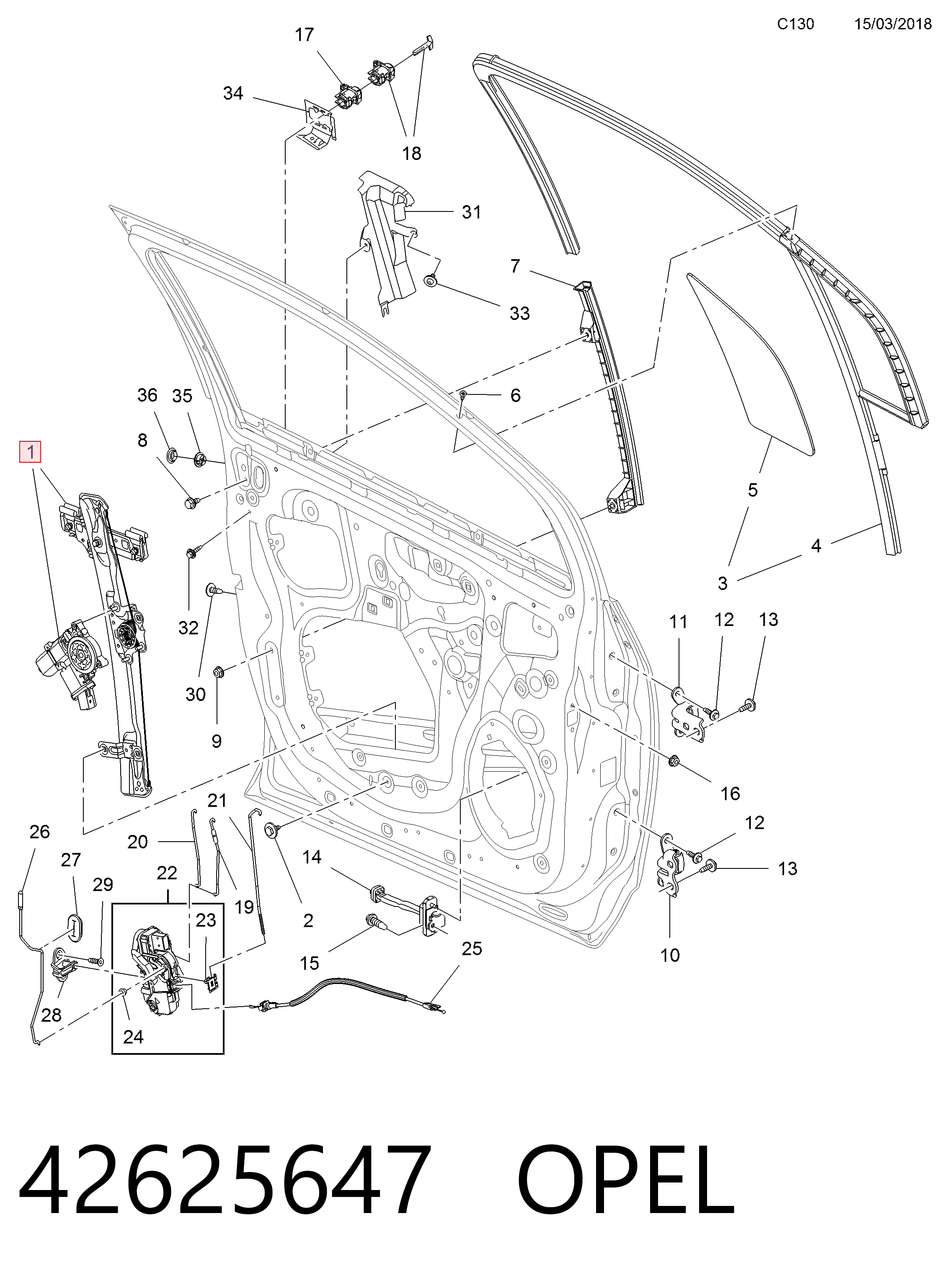 Mechanizm podnoszenia szyby drzwi przednich lewych Opel Mokka I SUV (J13) (2012 - 2019) cena, od 89,52 USD