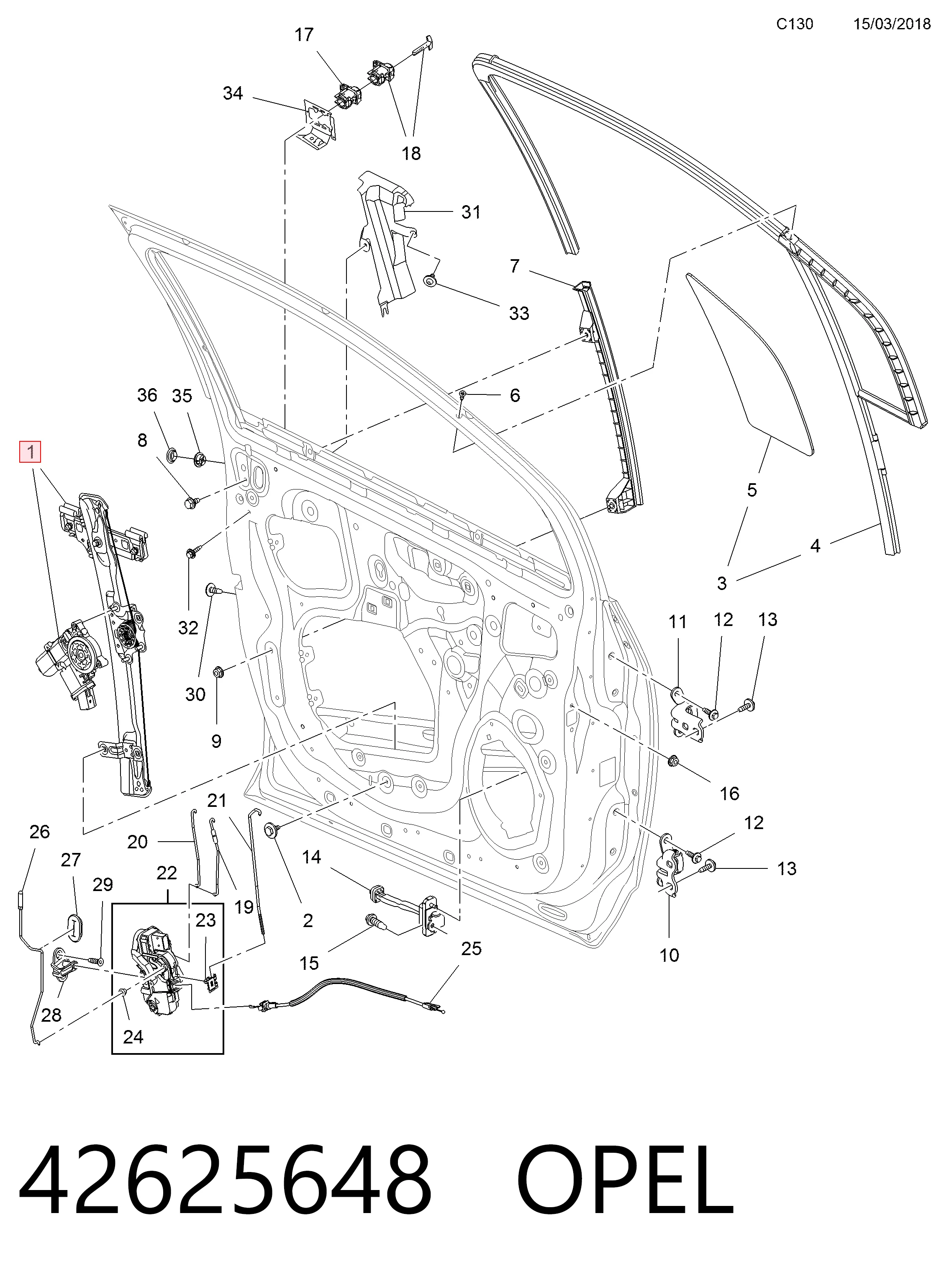 Mechanizm podnoszenia szyby drzwi przednich prawych Opel Mokka I SUV (J13) (2012 - 2019) cena, od 92,97 USD