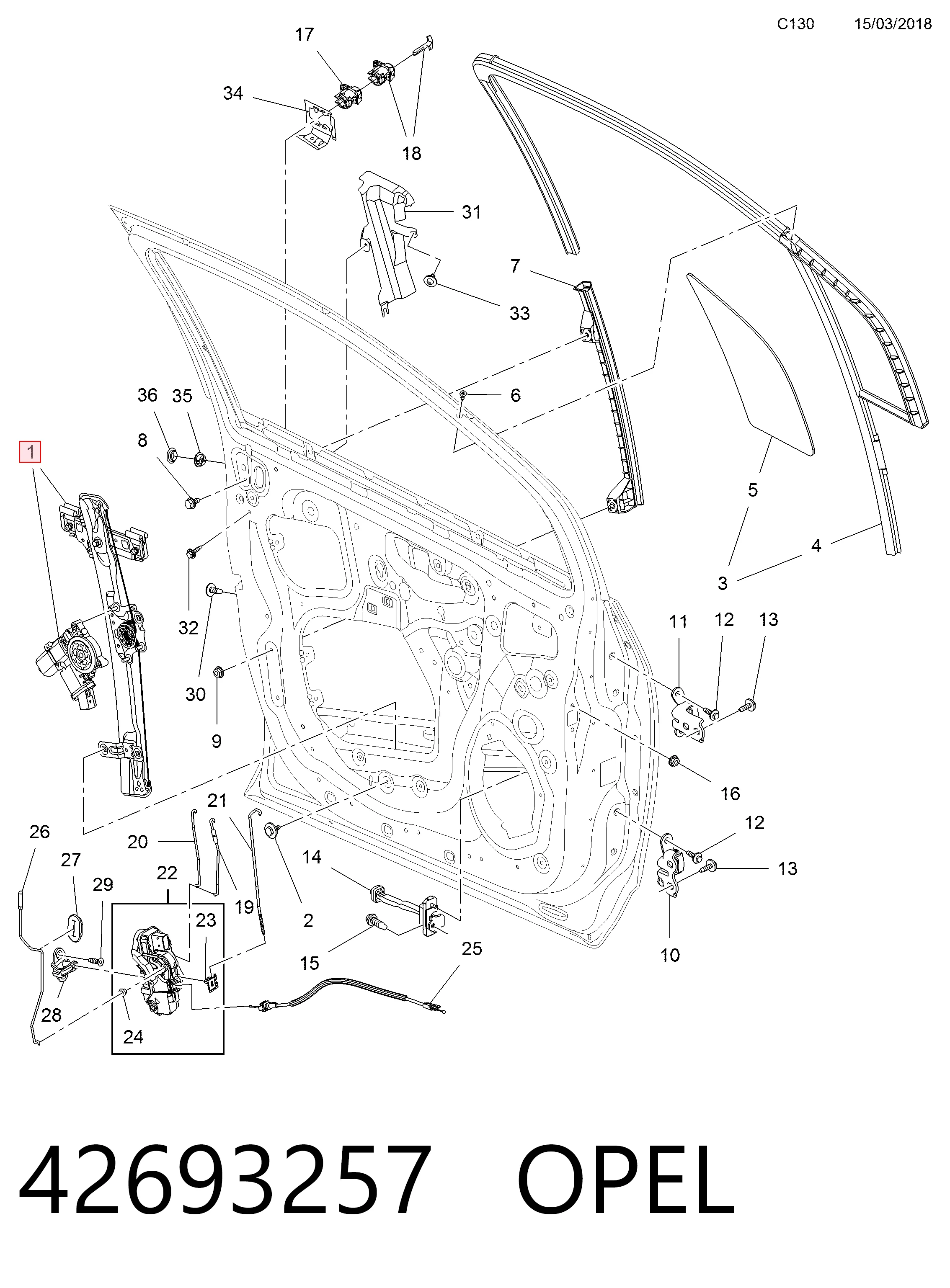 Do koszyka Mechanizm podnoszenia szyby drzwi przednich lewych Opel Mokka I J13